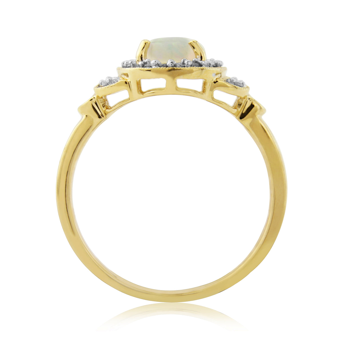 9ct gold 8x6mm oval opal & diamond cluster ring 0.17ct