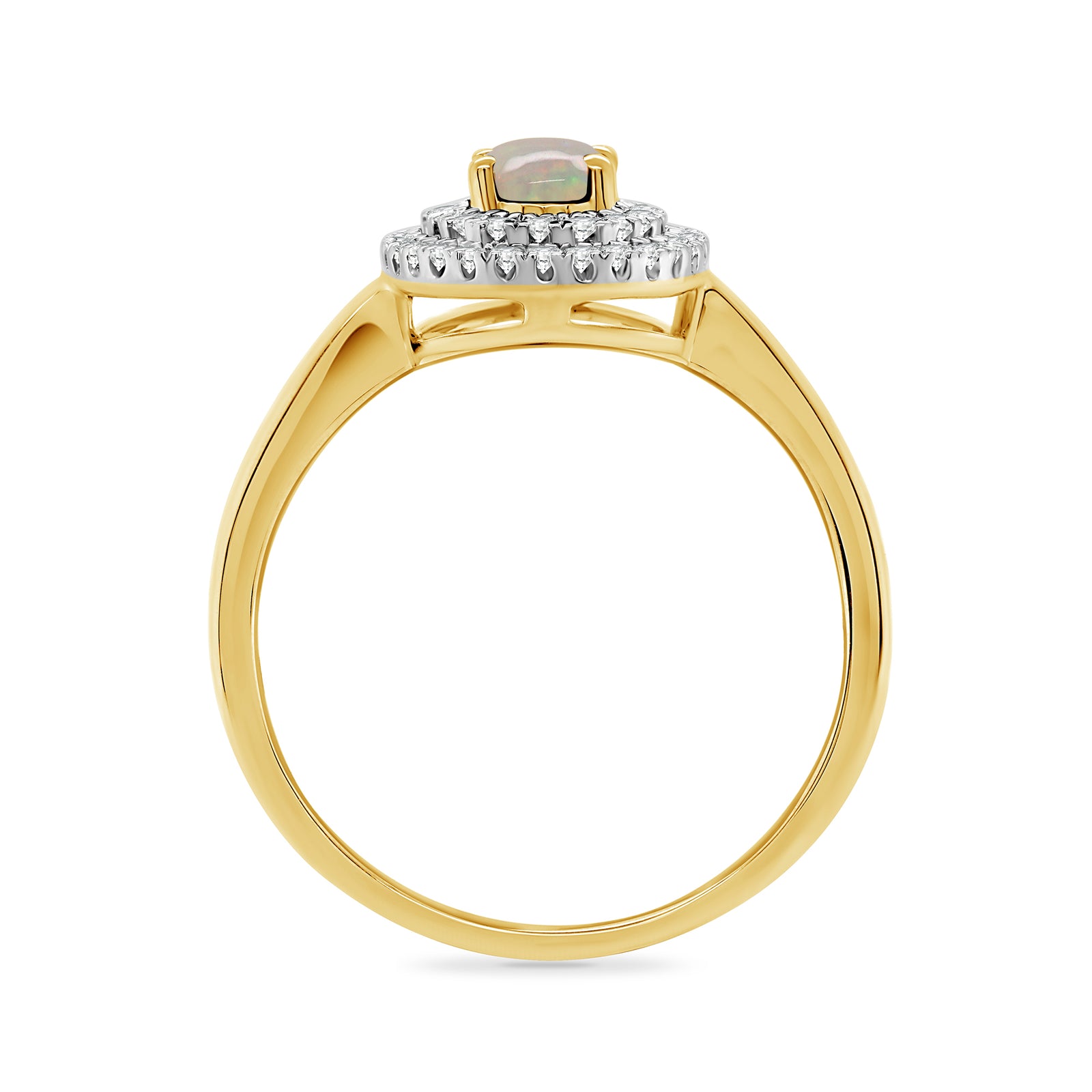 9ct gold 6x4mm oval opal & two row diamond cluster ring 0.27ct