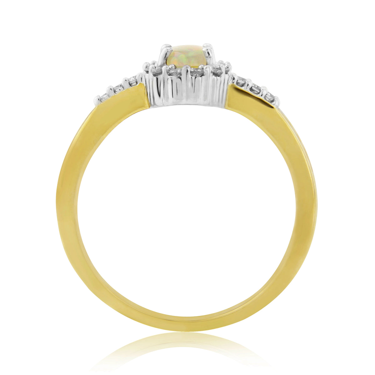 9ct gold 6x4mm oval opal & diamond cluster ring with diamond set shoulders 0.16ct