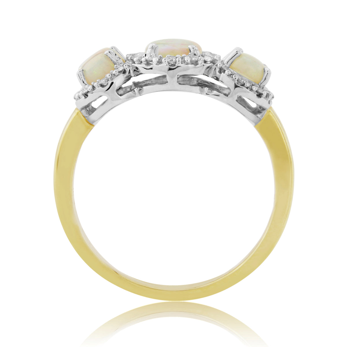 9ct gold 7x5mm & two 6x4mm oval opal & diamond cluster ring 0.21ct