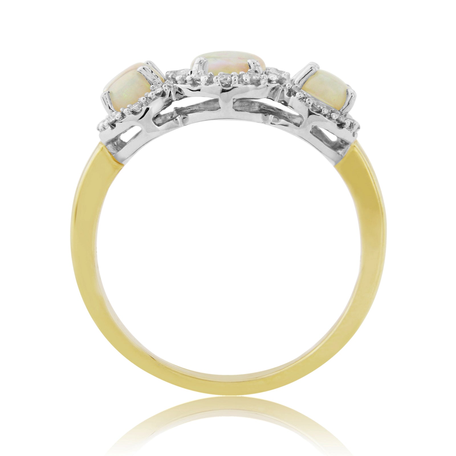 9ct gold 7x5mm & two 6x4mm oval opal & diamond cluster ring 0.21ct