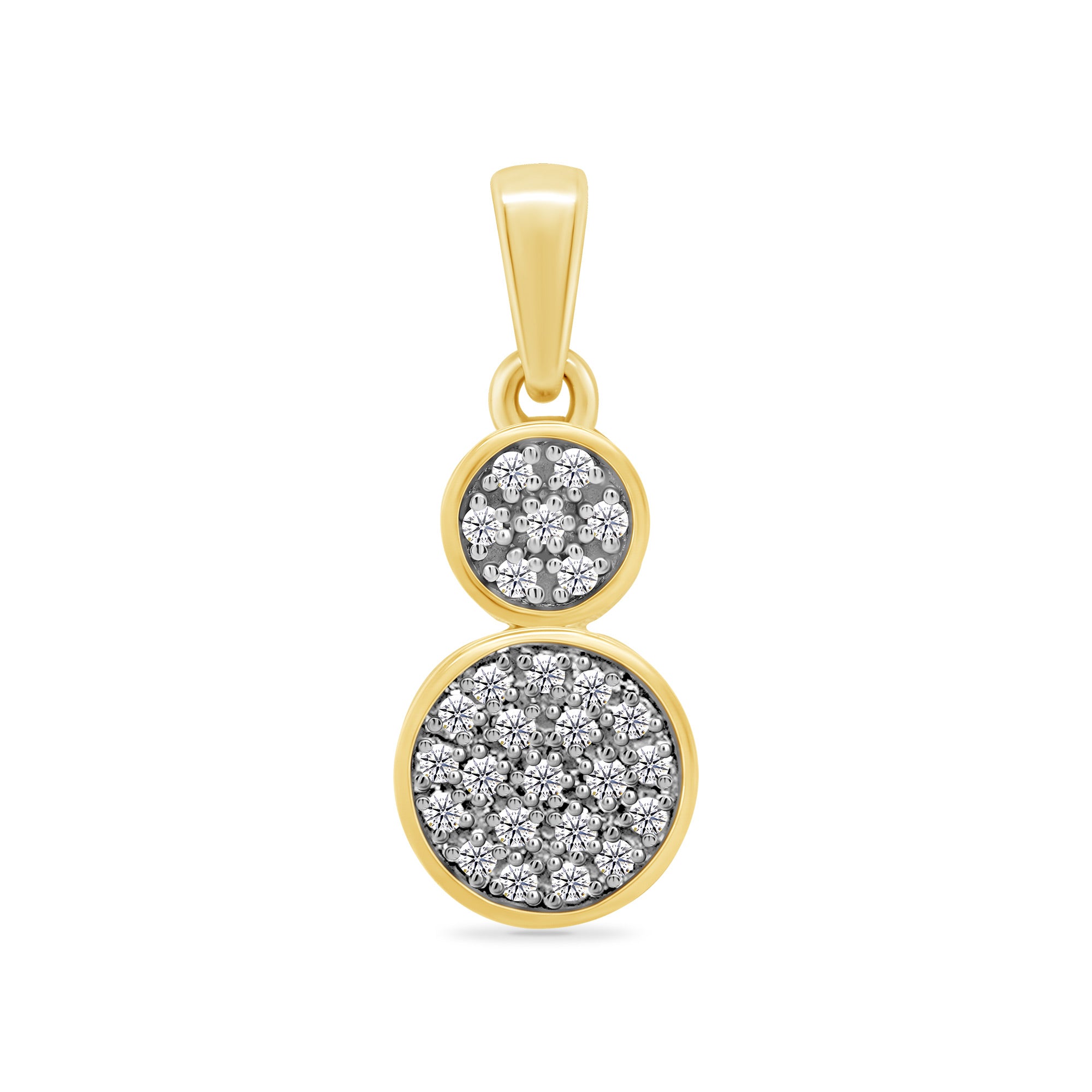 9ct gold double circle pave set diamond pendant 0.10ct