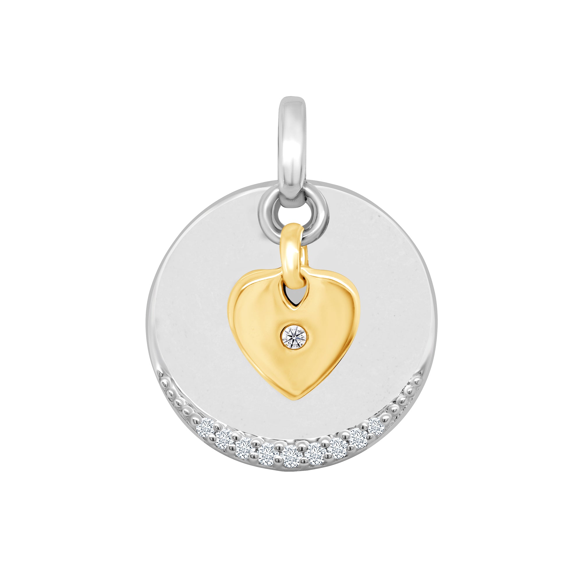 9ct white/yellow gold 13mm circle & diamond set heart pendant 0.04ct