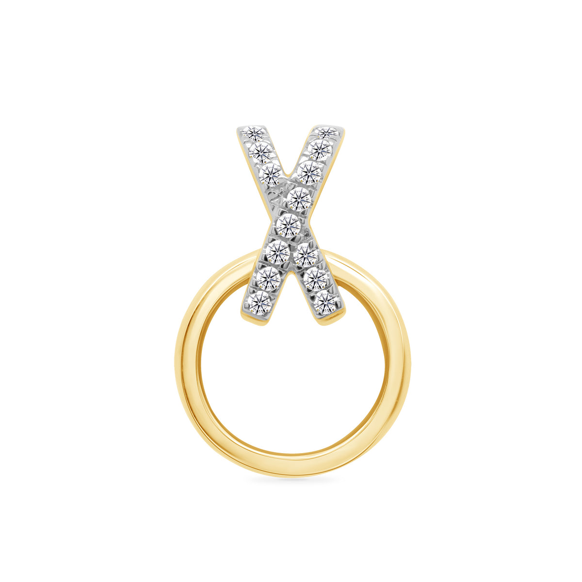 9ct gold circle with diamond set x top pendant 0.06ct