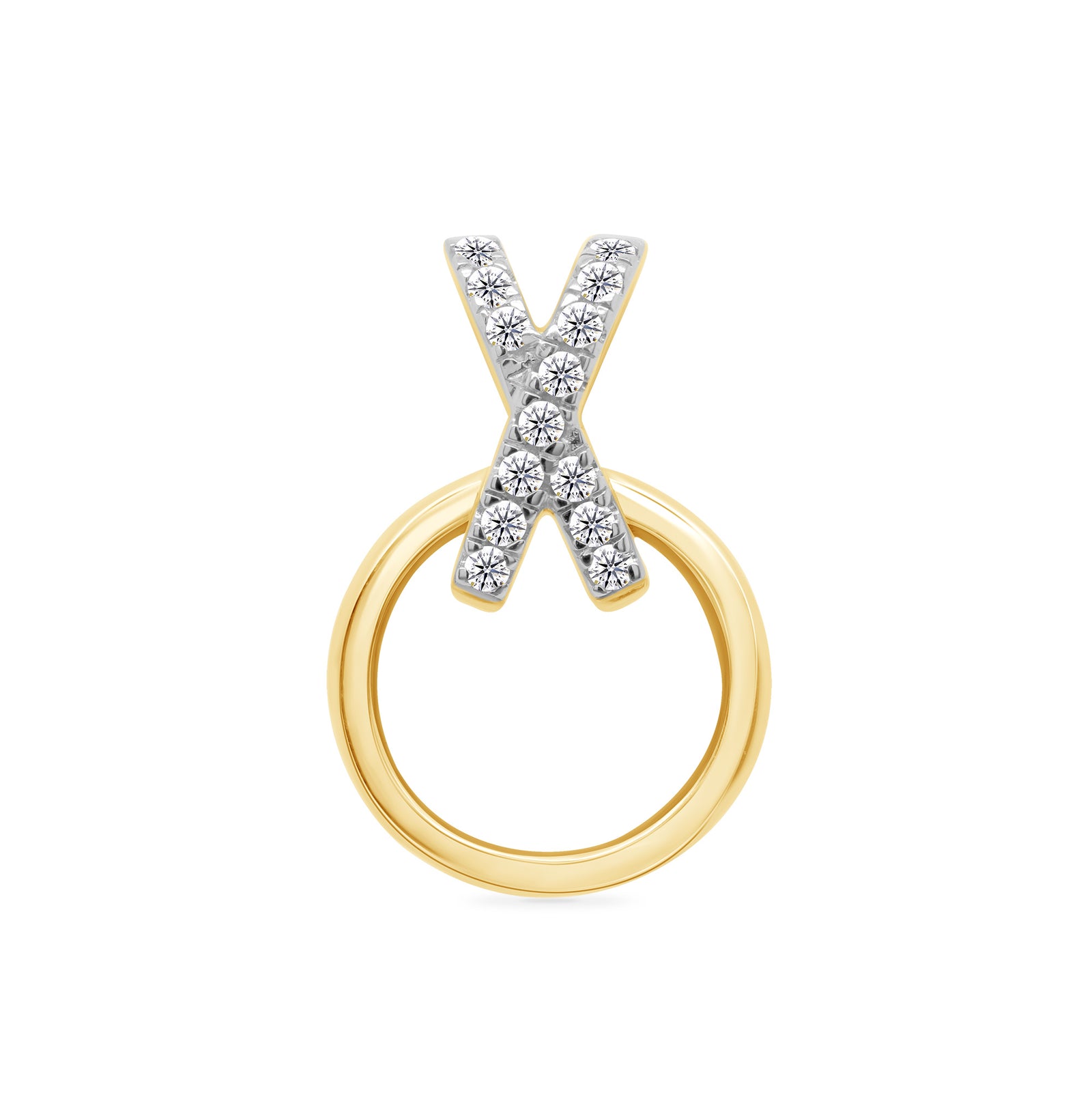 9ct gold circle with diamond set x top pendant 0.06ct