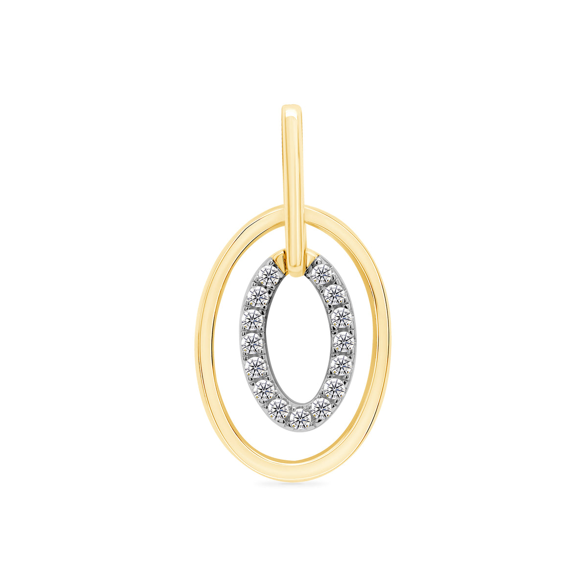 9ct gold twin ovals with diamond set centre pendant 0.10ct