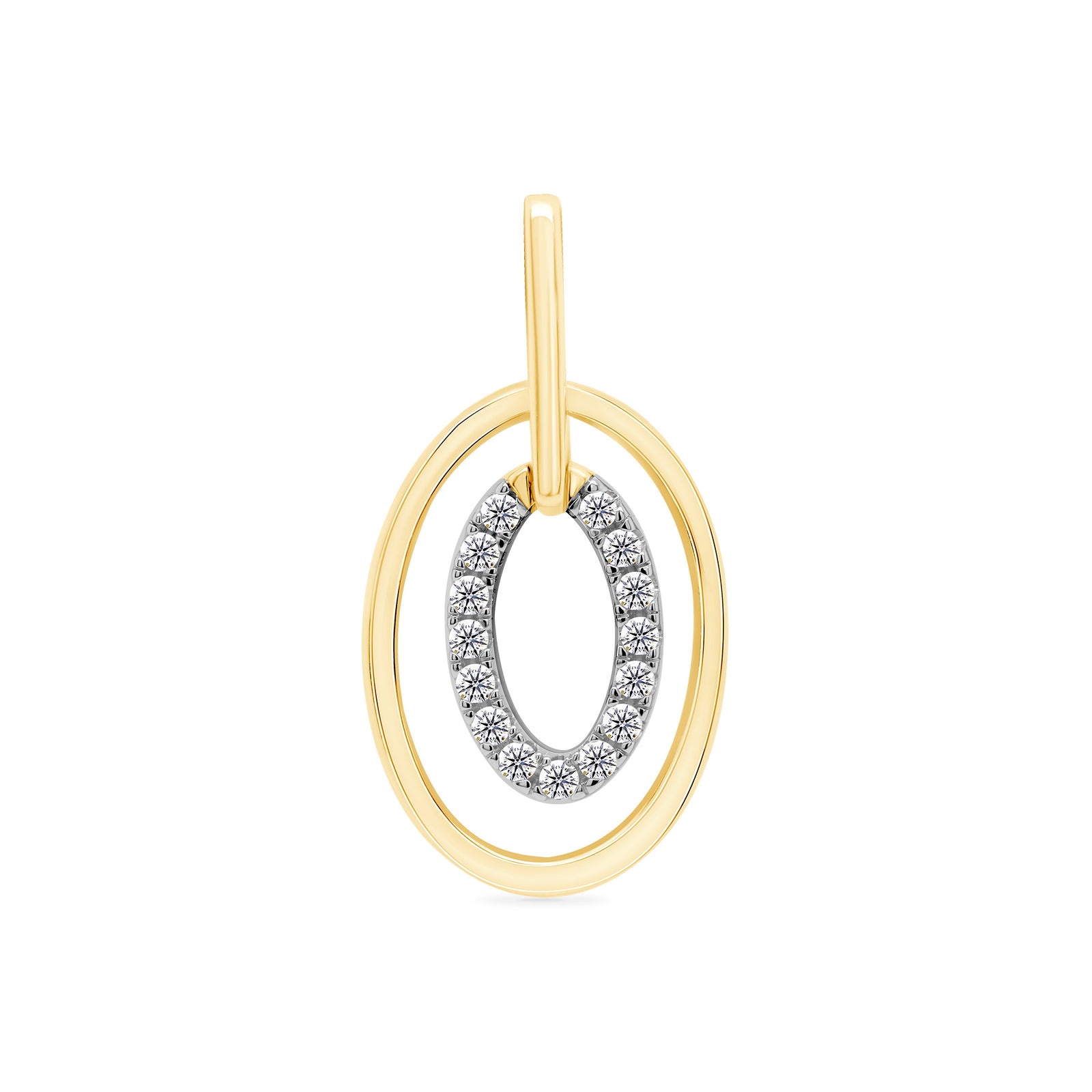 9ct gold twin ovals with diamond set centre pendant 0.10ct