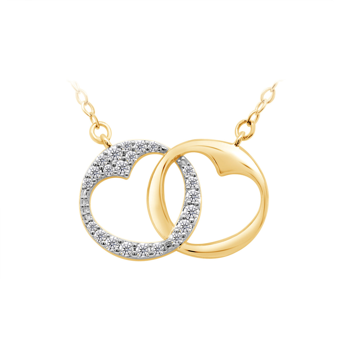 9ct gold heart necklace twin circles diamond set 0.15ct