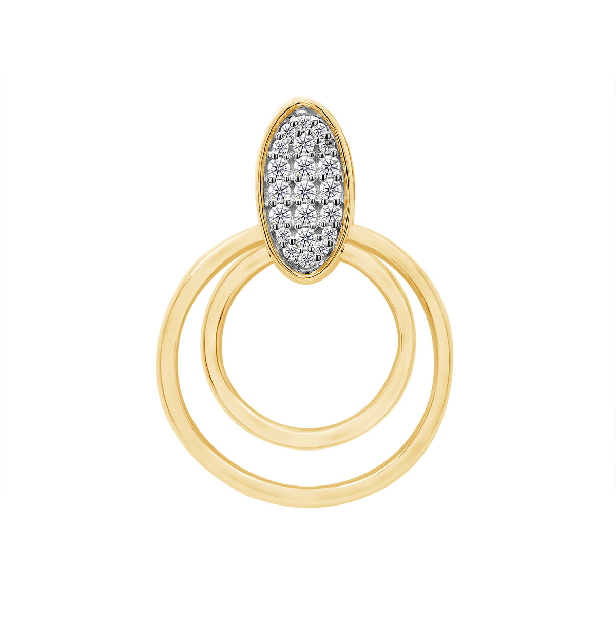 9ct gold plain circles with  diamond set oval top pendant 0.10ct