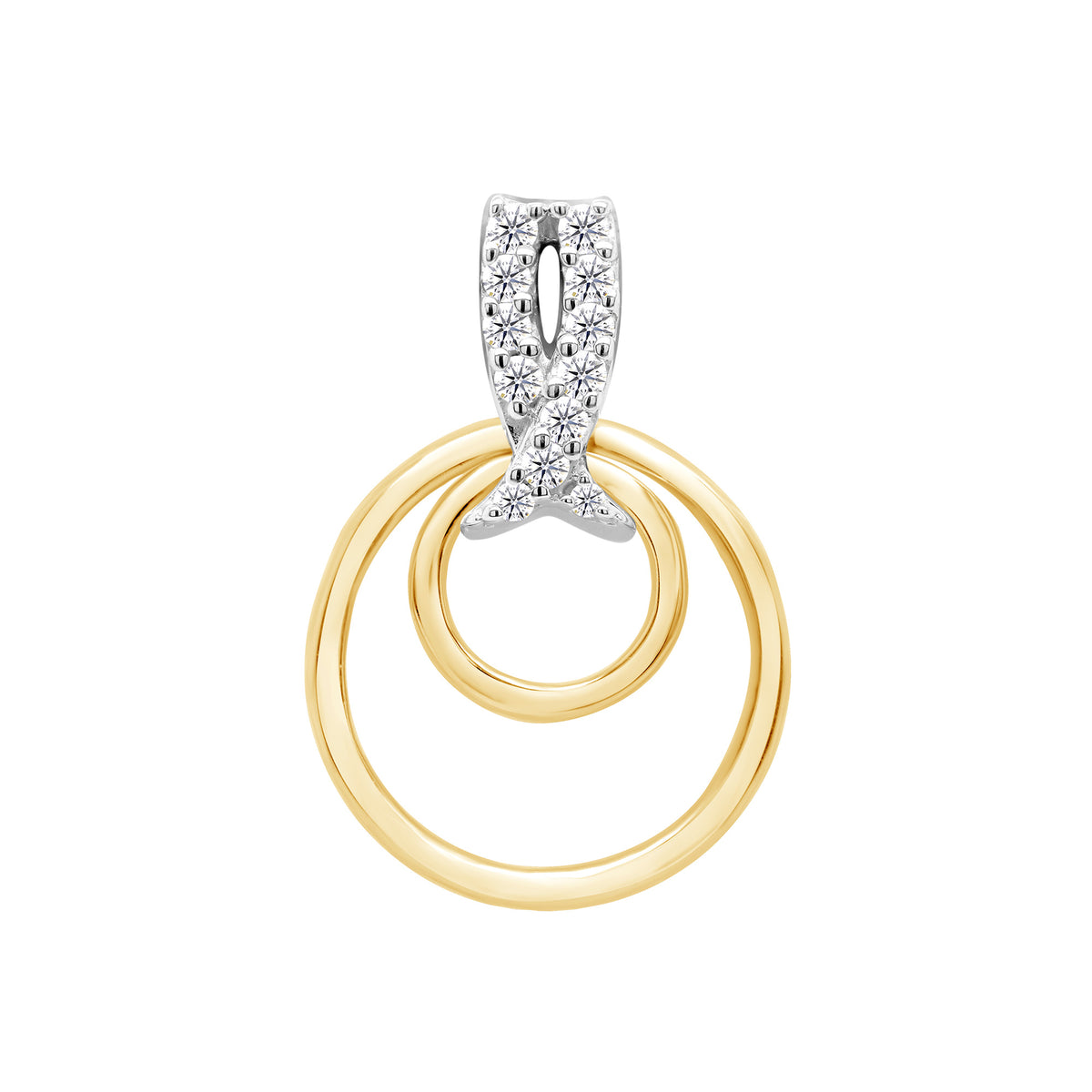 9ct gold plain circles with diamond set top pendant 0.06ct