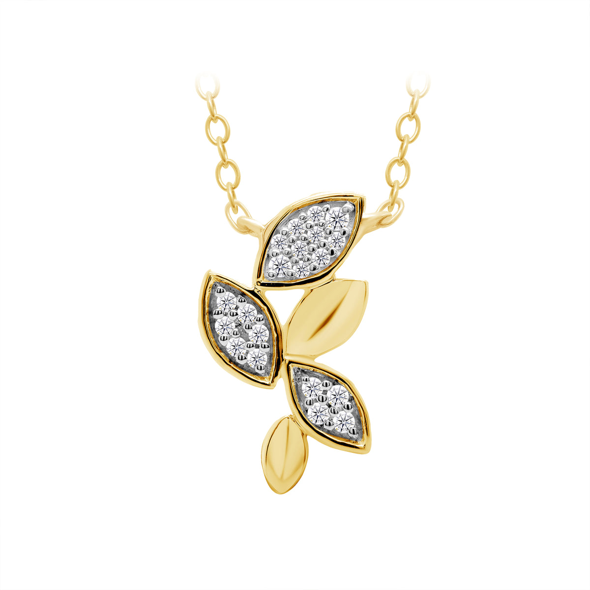9ct gold diamond set leaf pendant 0.10ct