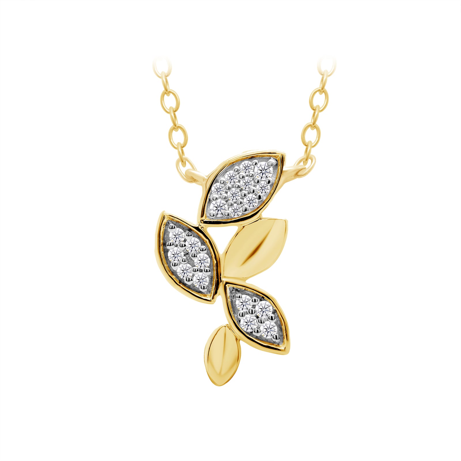 9ct gold diamond set leaf pendant 0.10ct