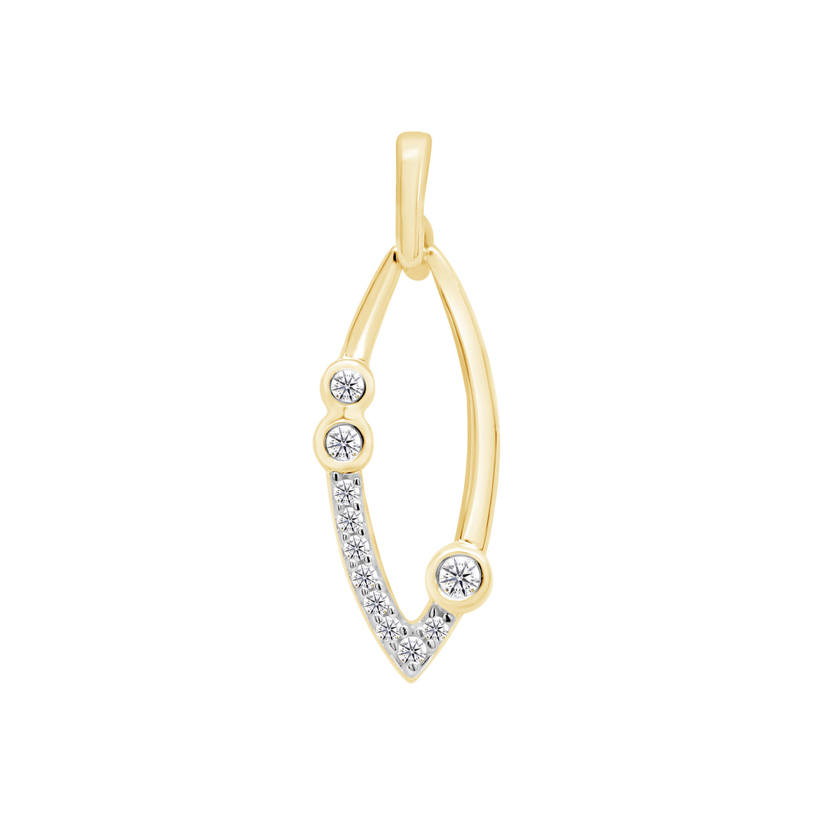 9ct gold open marquise shape diamond set pendant 0.07ct