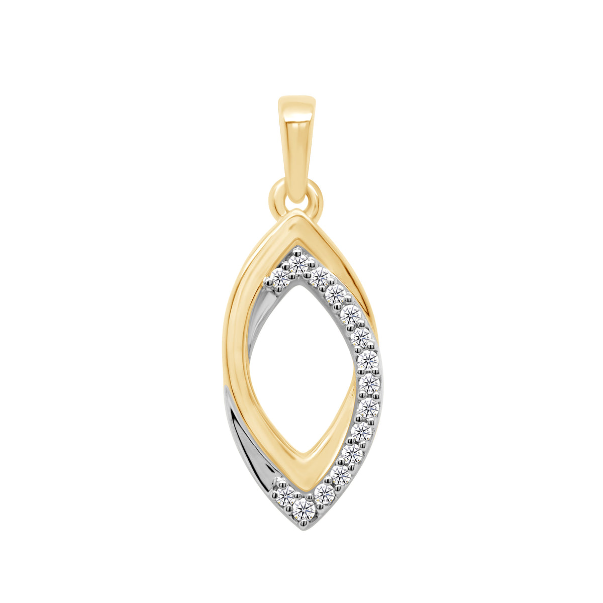 9ct gold open double marquise shape diamond set pendant 0.06ct
