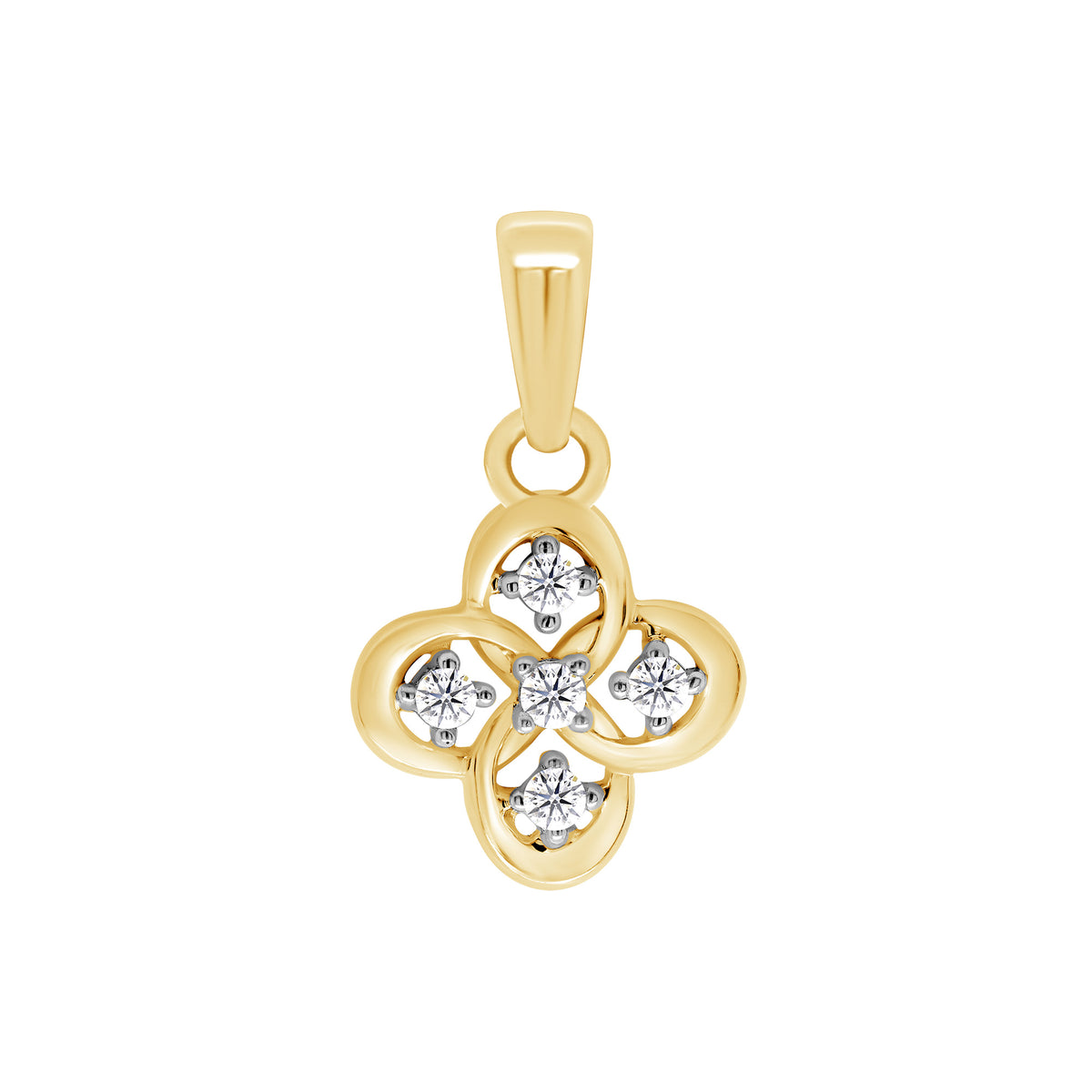 9ct gold 5 stone open clover shape diamond set pendant 0.06ct
