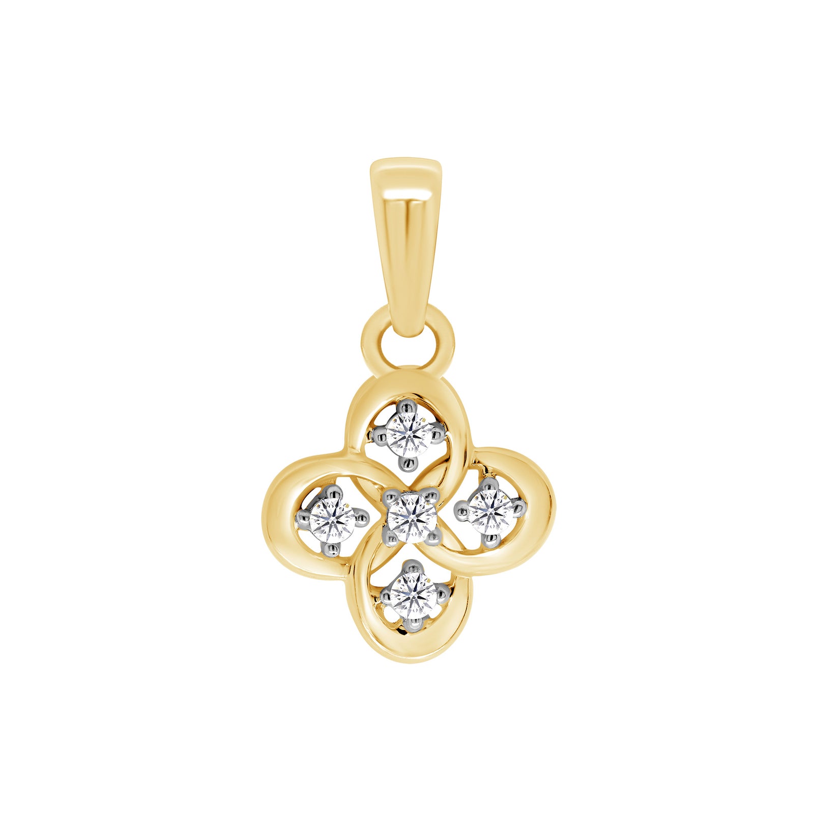9ct gold 5 stone open clover shape diamond set pendant 0.06ct