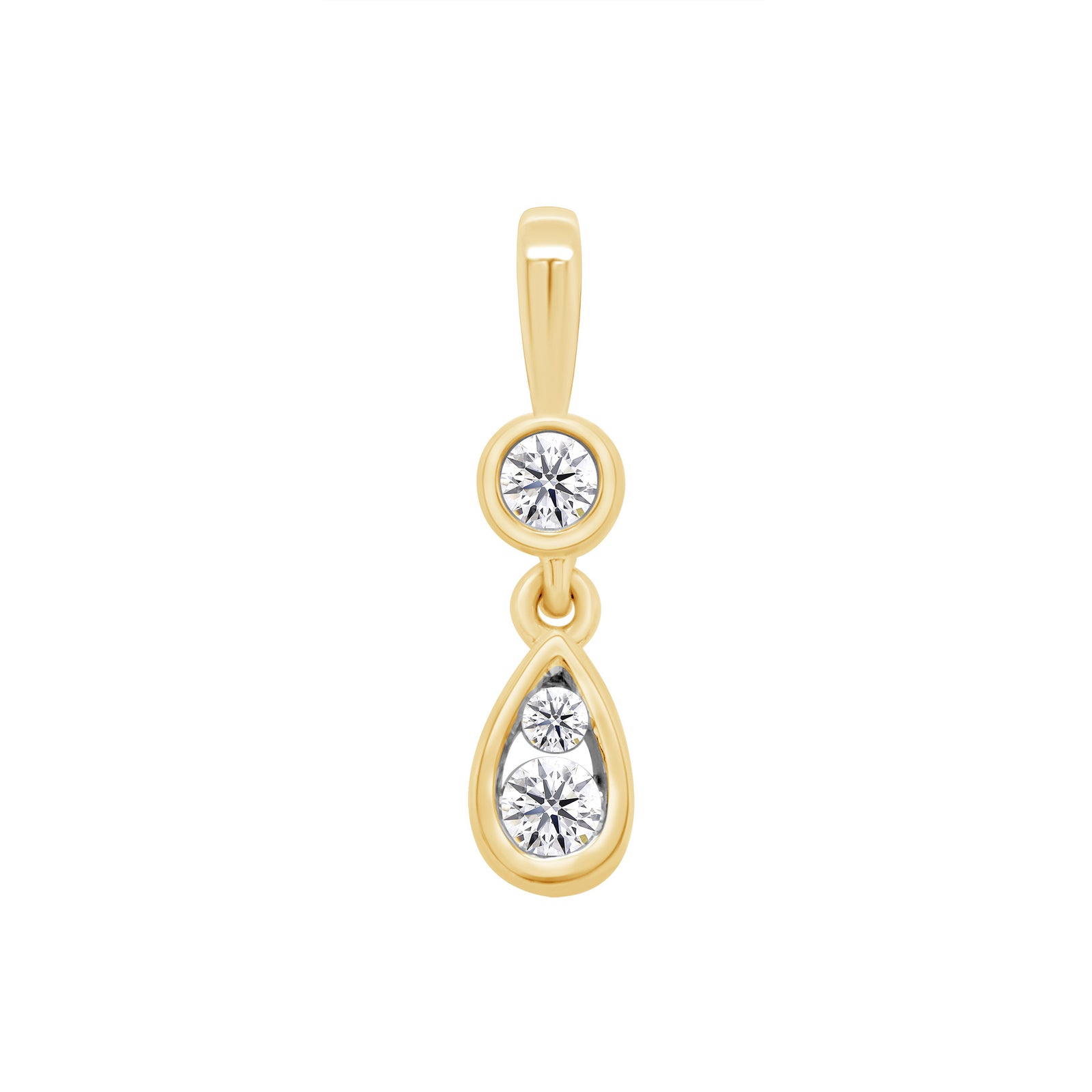 9ct gold 3 stone teardrop shape diamond pendant 0.10ct