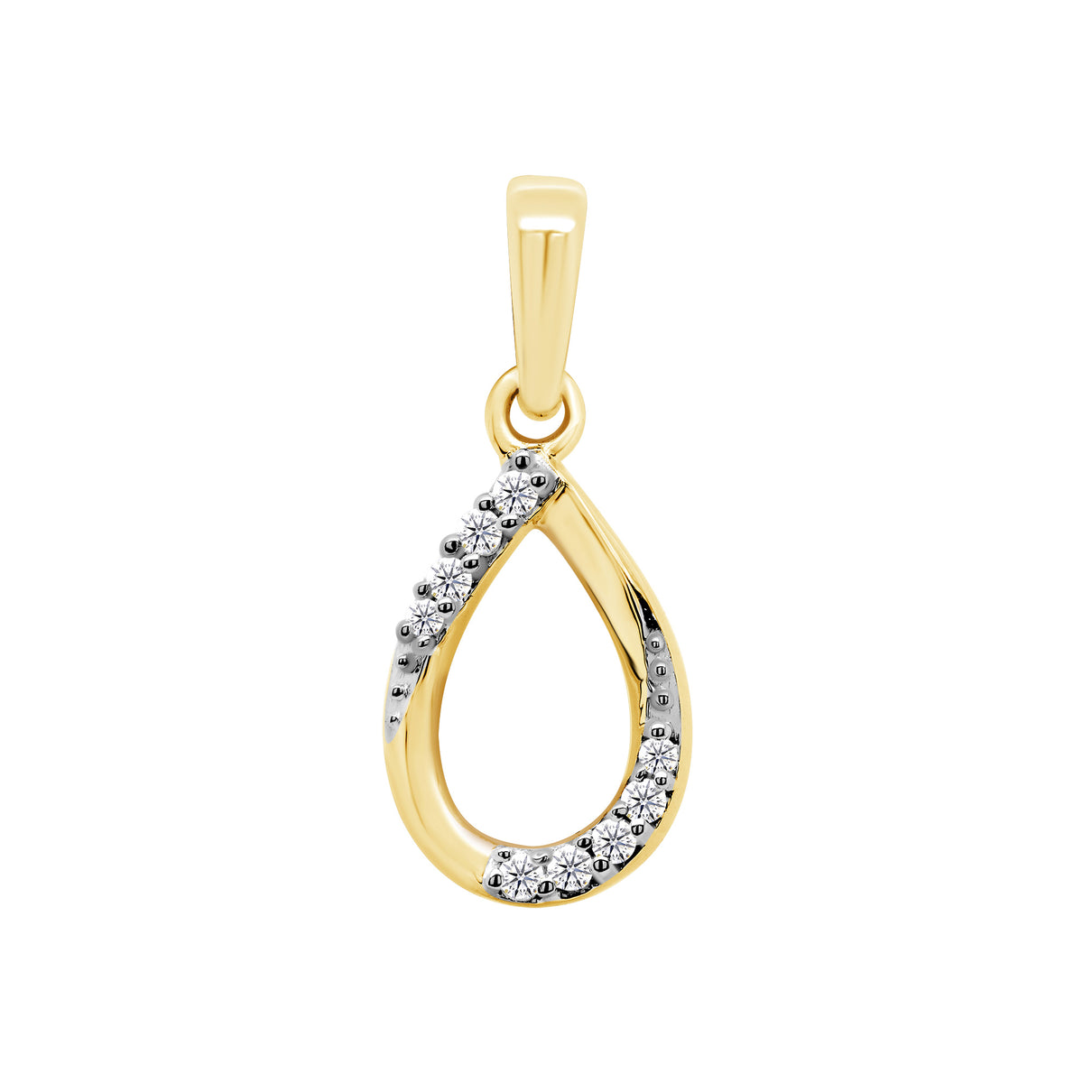 9ct gold diamond set open teardrop shape pendant 0.04ct