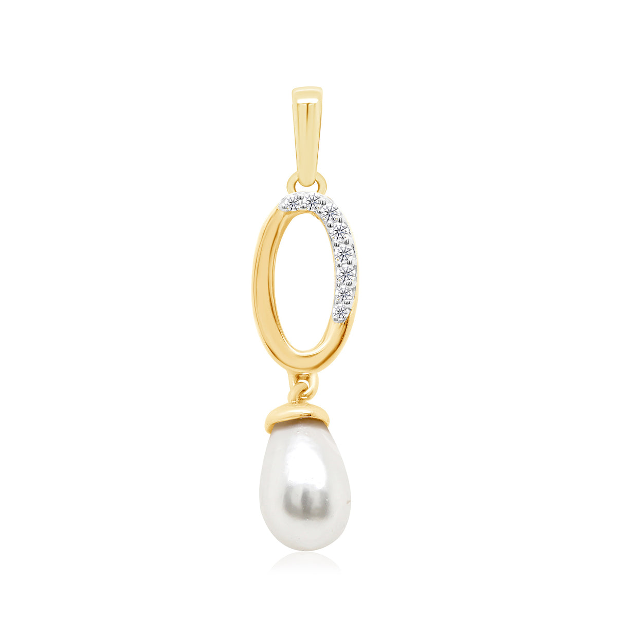 9ct gold fresh water pearl &amp; diamond pendant 0.04ct