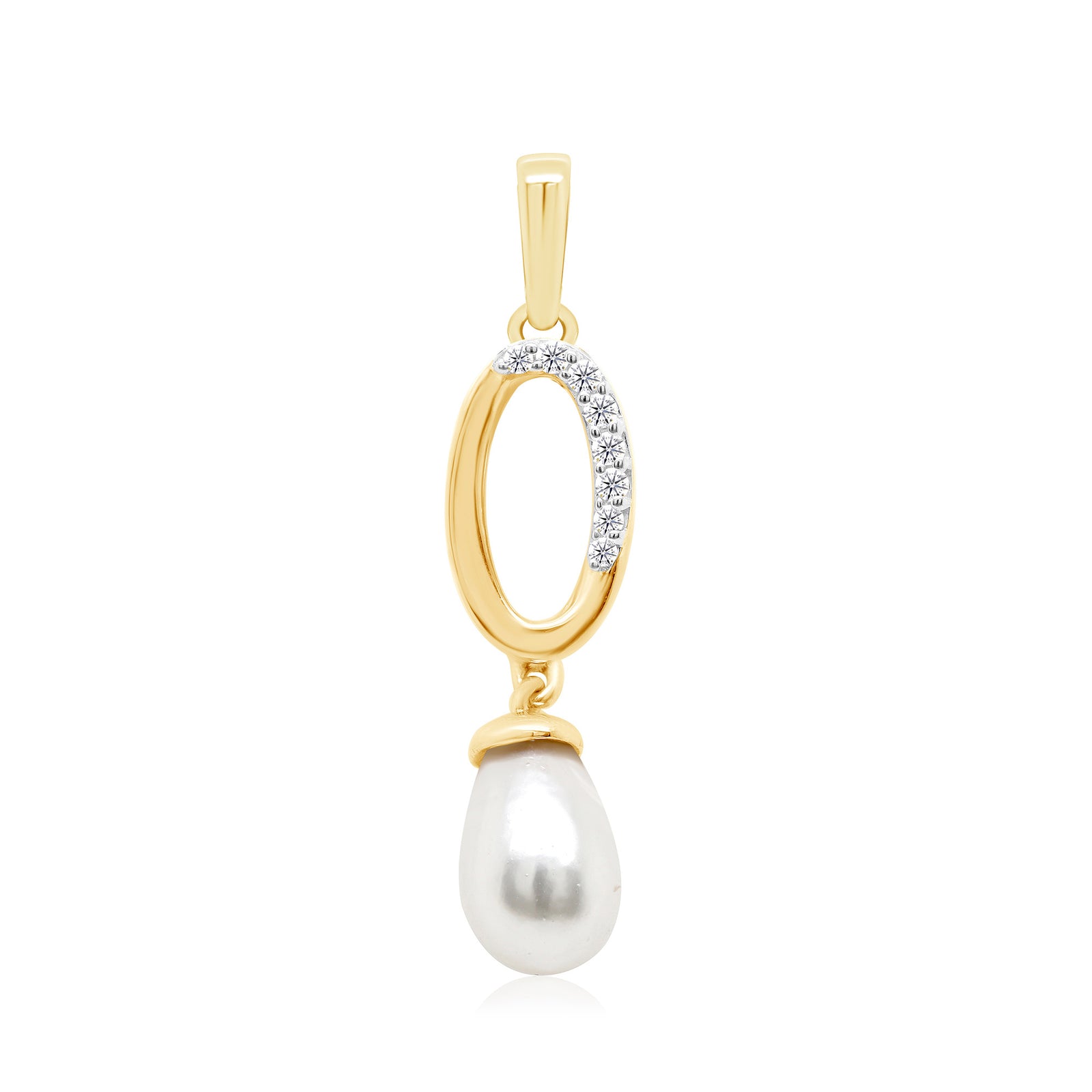 9ct gold fresh water pearl & diamond pendant 0.04ct