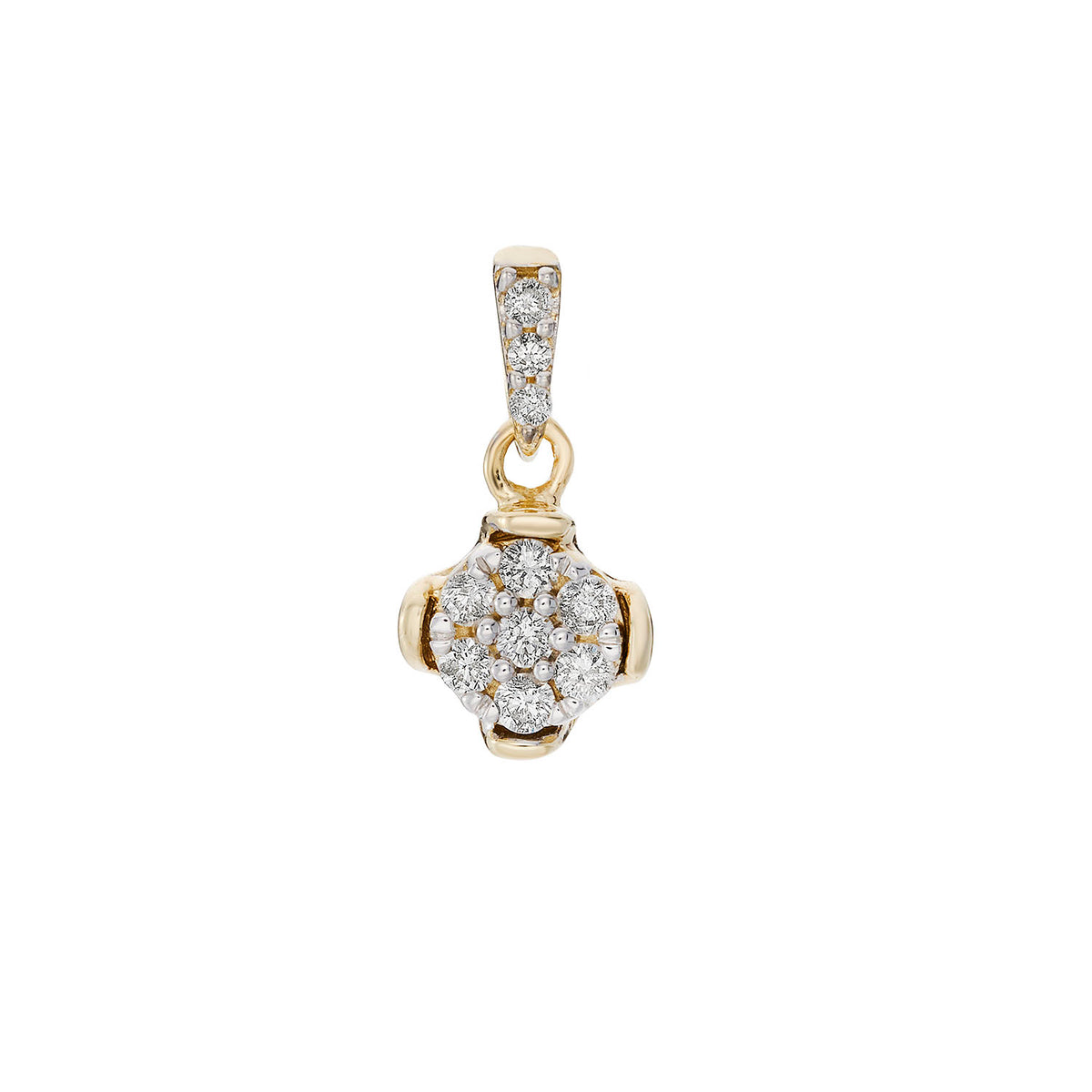 9ct gold diamond cluster pendant with diamond bale 0.12cts
