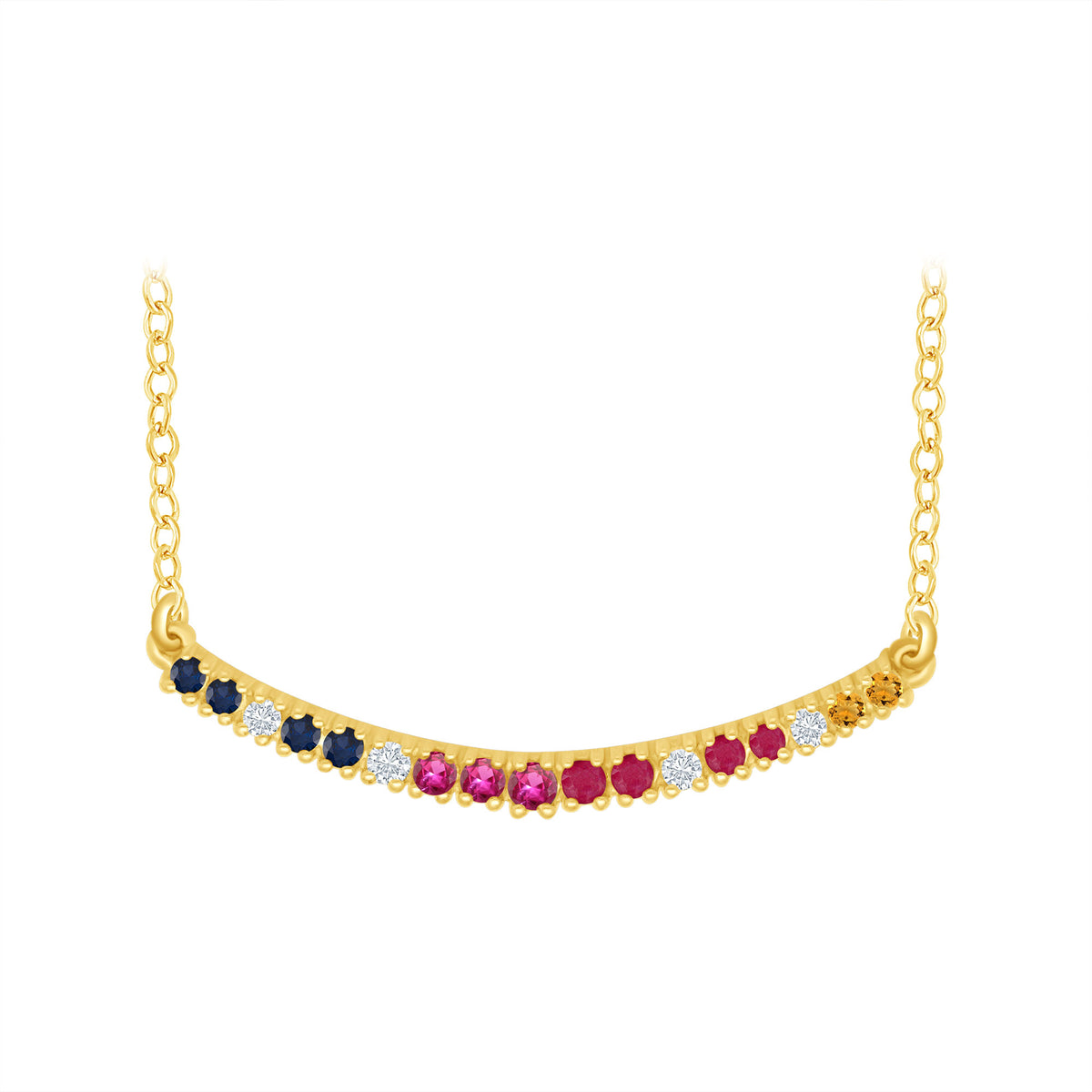 9ct gold Multi gemstone bar necklace with diamond 0.05ct