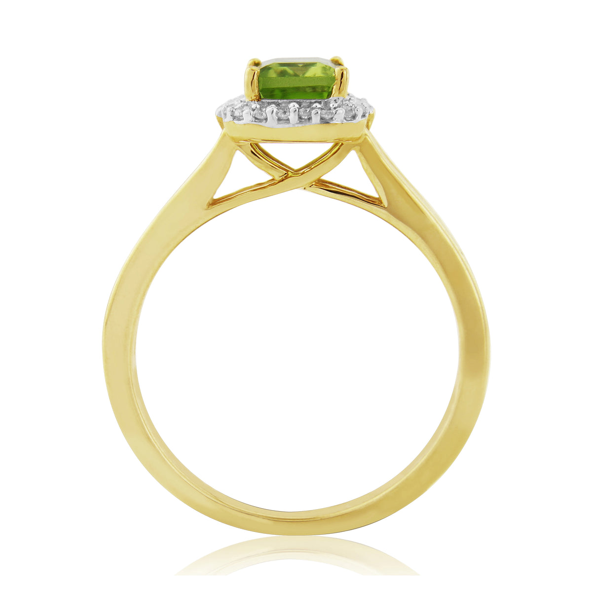 9ct gold 7x5mm octagon cut peridot & diamond cluster ring 0.08ct