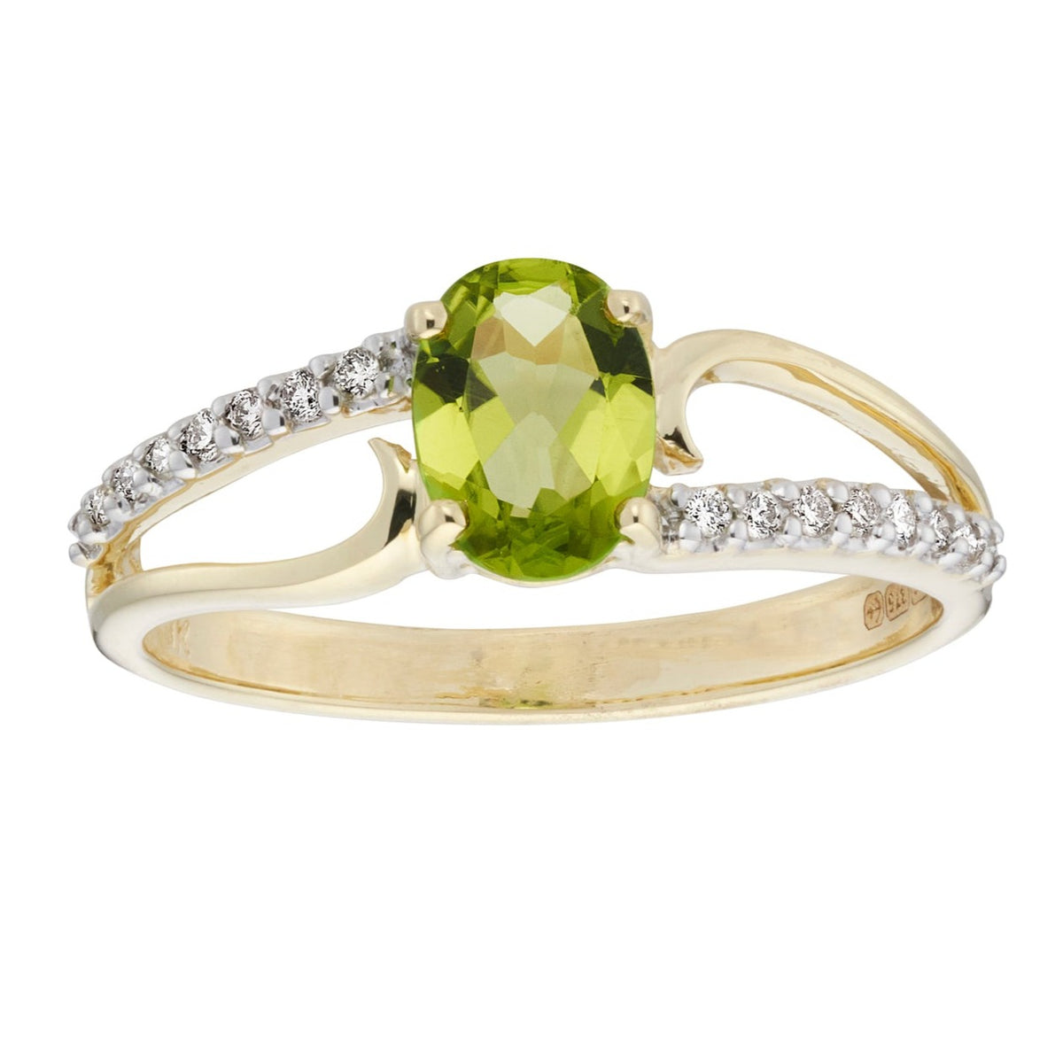 9ct gold 7x5mm oval peridot &amp; diamond ring 0.08ct