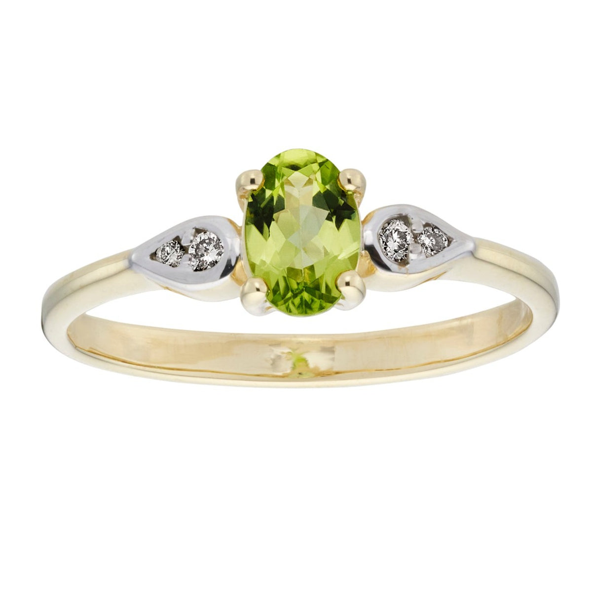 9ct gold 6x4mm oval peridot &amp; diamond ring 0.03ct