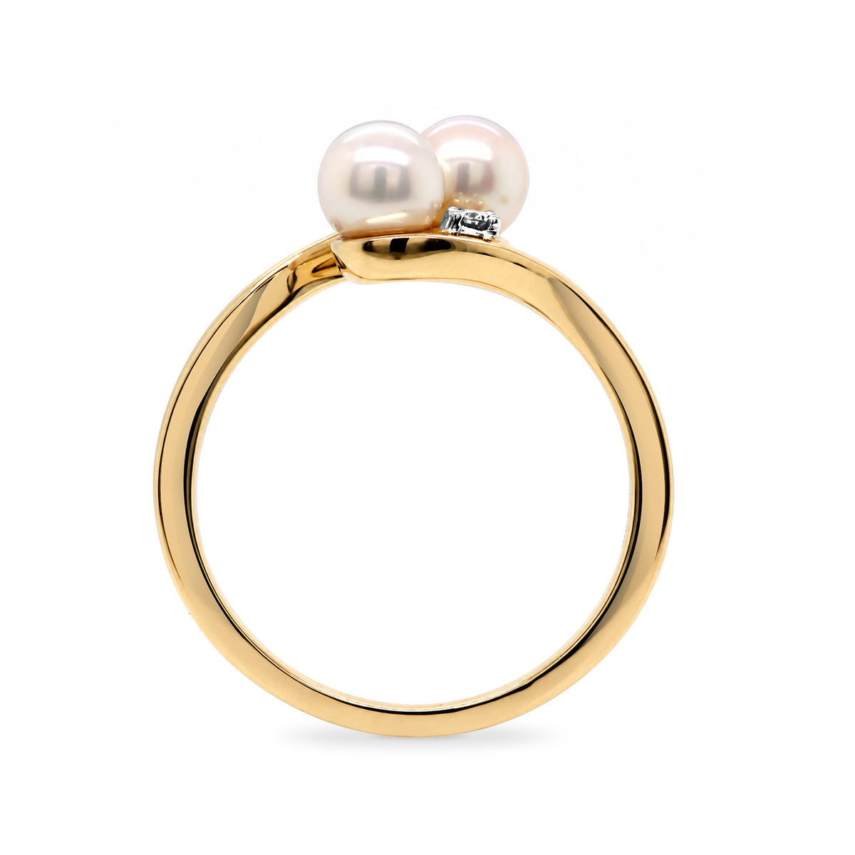 9ct gold 2 pearl crossover & diamond ring 0.05cts