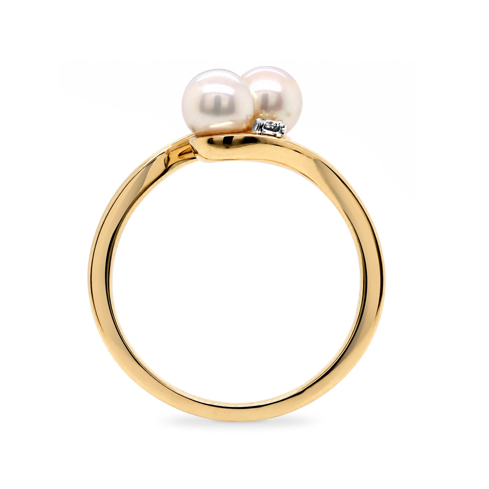 9ct gold 2 pearl crossover & diamond ring 0.05cts