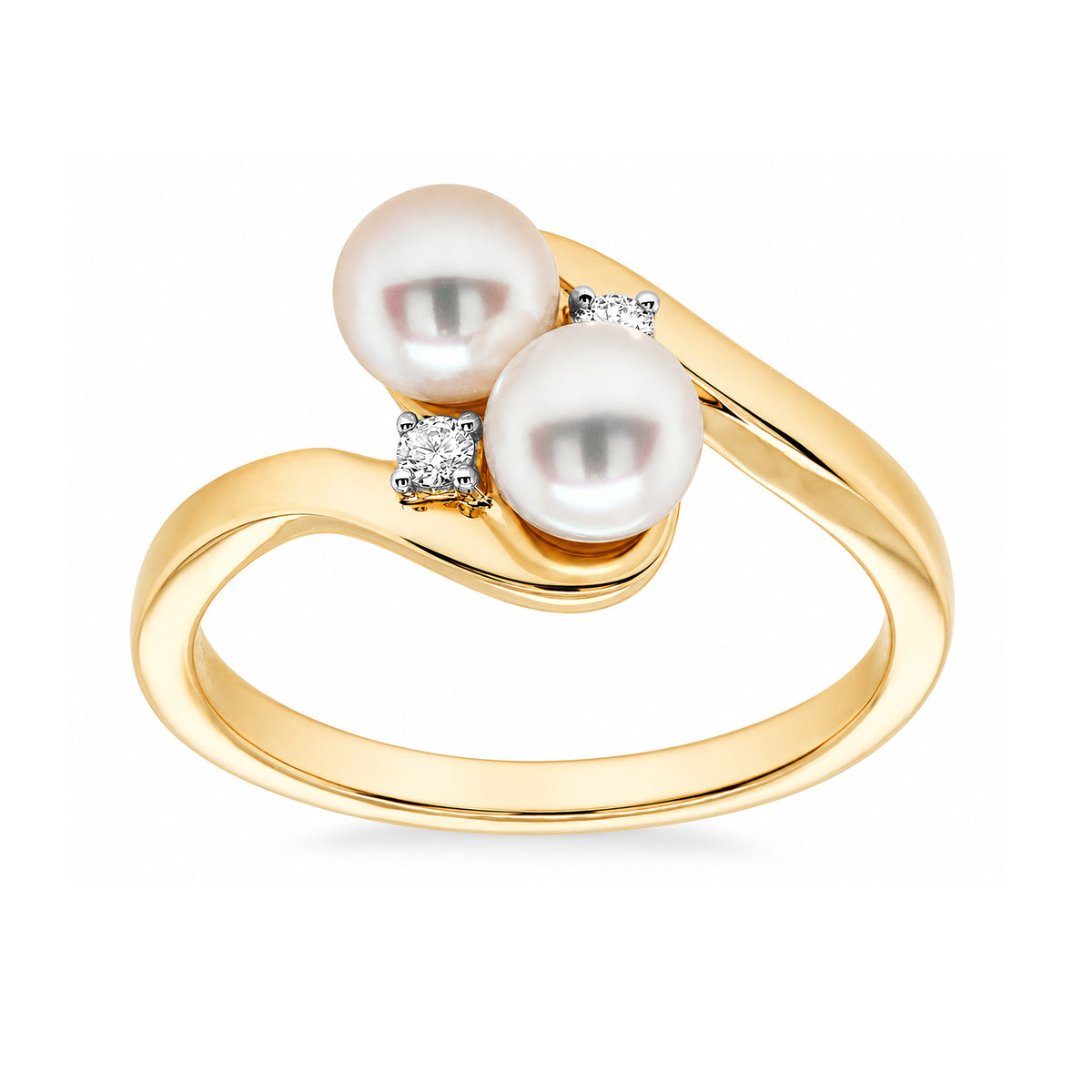 9ct gold 2 pearl crossover &amp; diamond ring 0.05cts