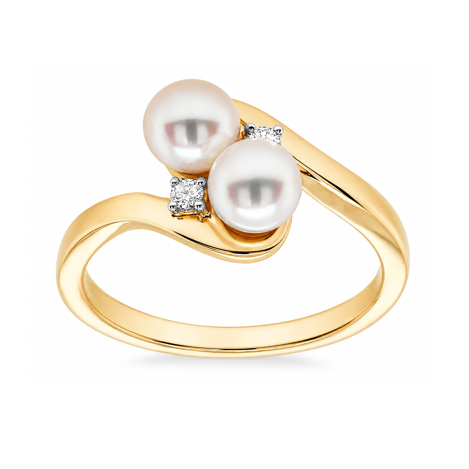 9ct gold 2 pearl crossover & diamond ring 0.05cts