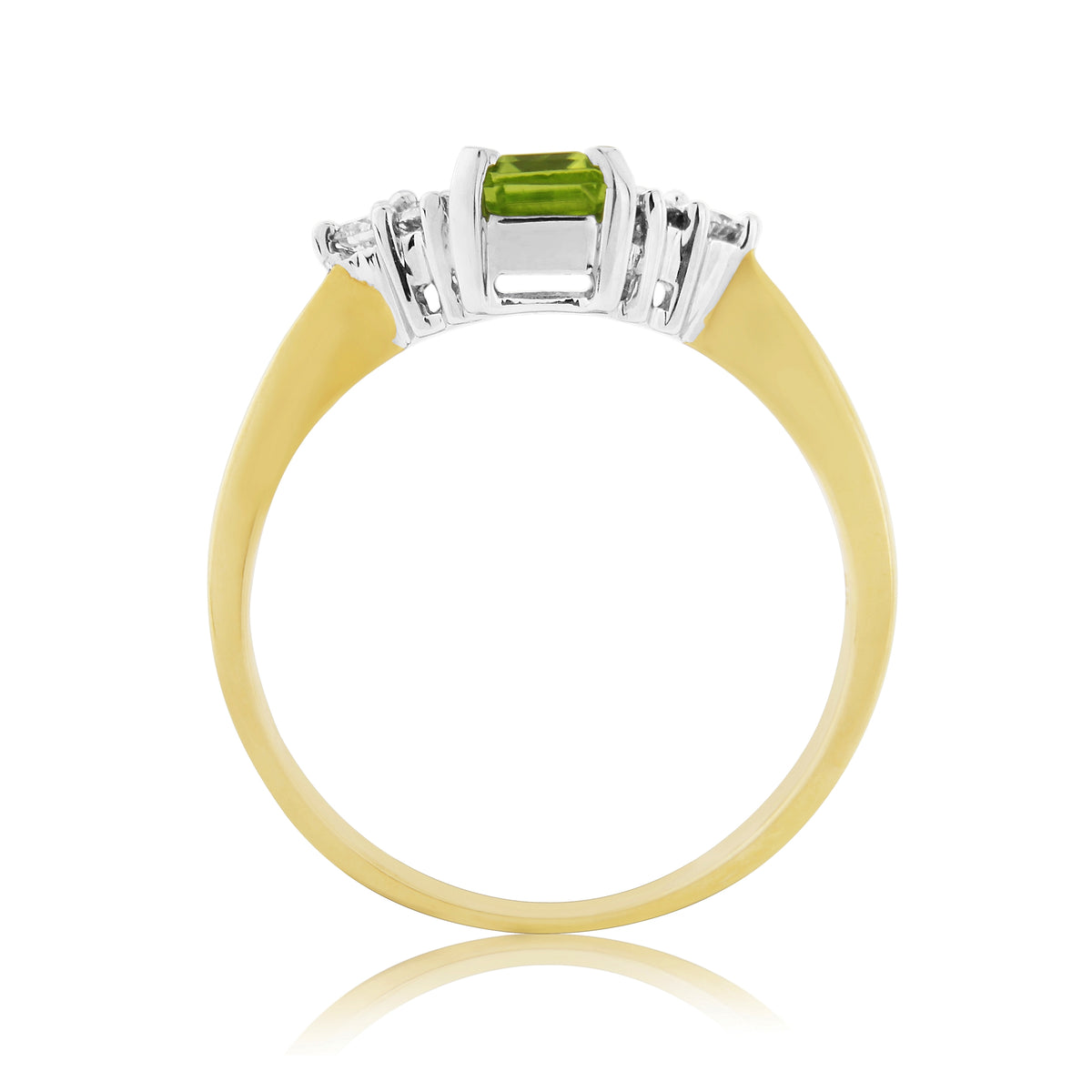 9ct gold 6x4mm octagon cut peridot & triple diamond shoulders ring 0.13ct