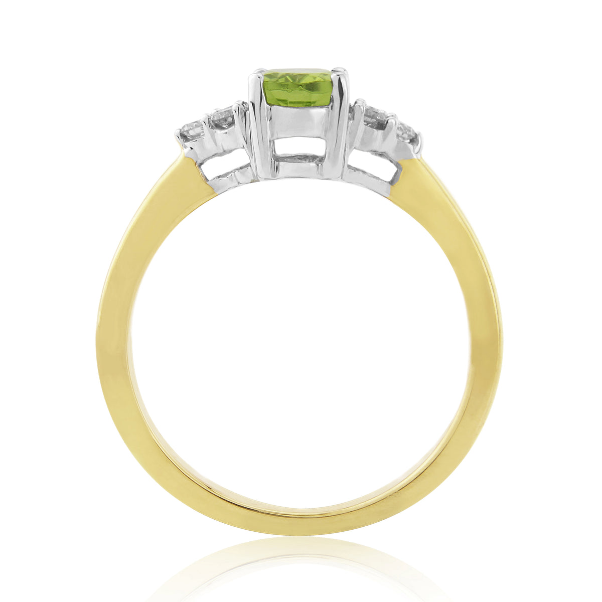 9ct gold 7x5mm oval peridot & triple diamond shoulders ring 0.15ct