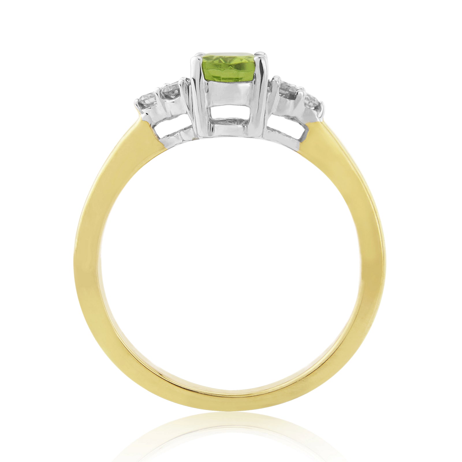 9ct gold 7x5mm oval peridot & triple diamond shoulders ring 0.15ct