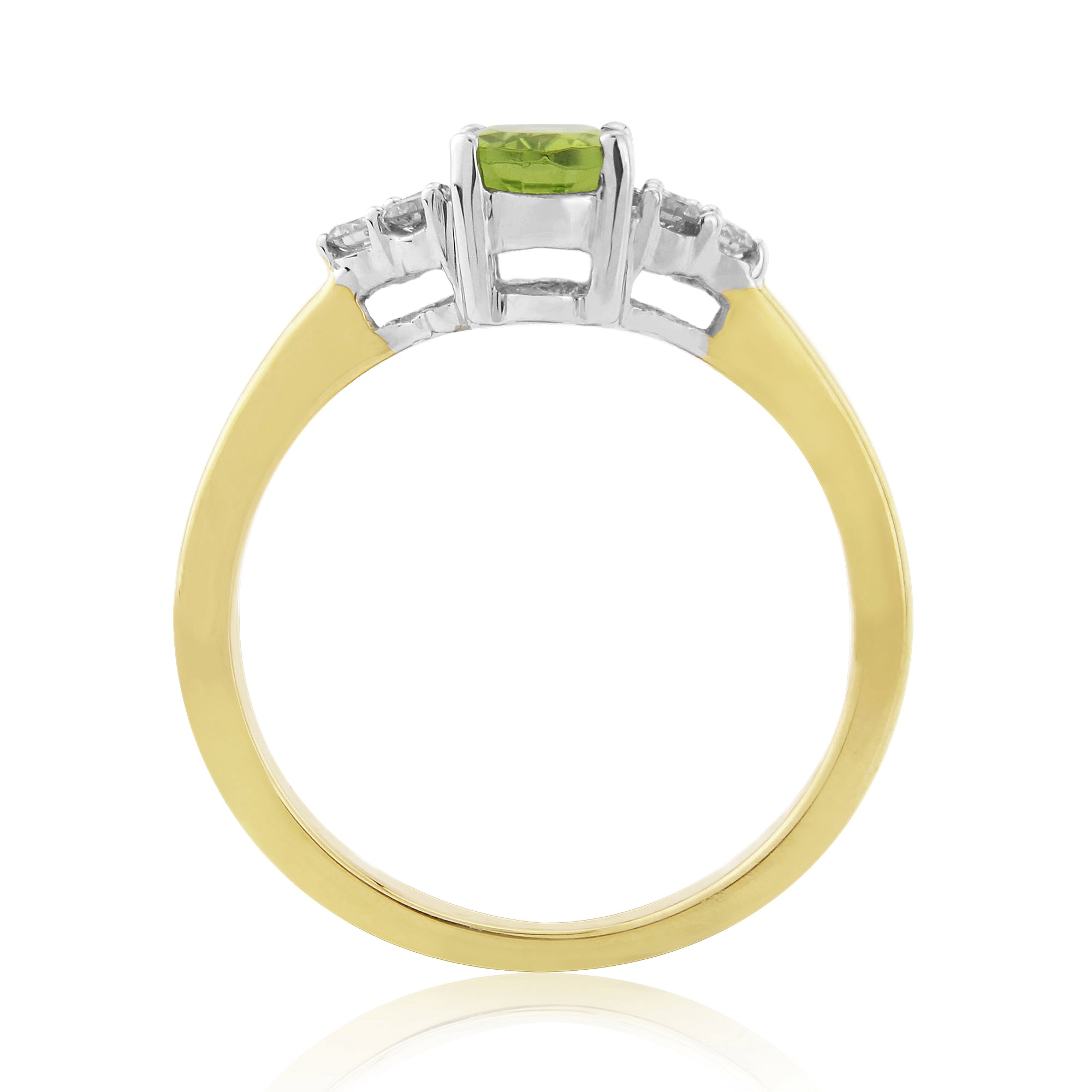 9ct gold 7x5mm oval peridot & triple diamond shoulders ring 0.15ct