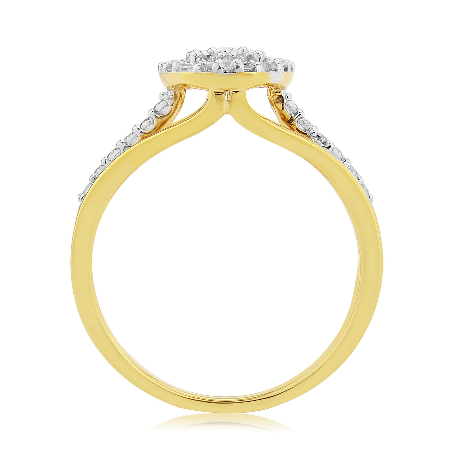 9ct gold brilliant & baguette cut diamond cluster ring 0.35ct