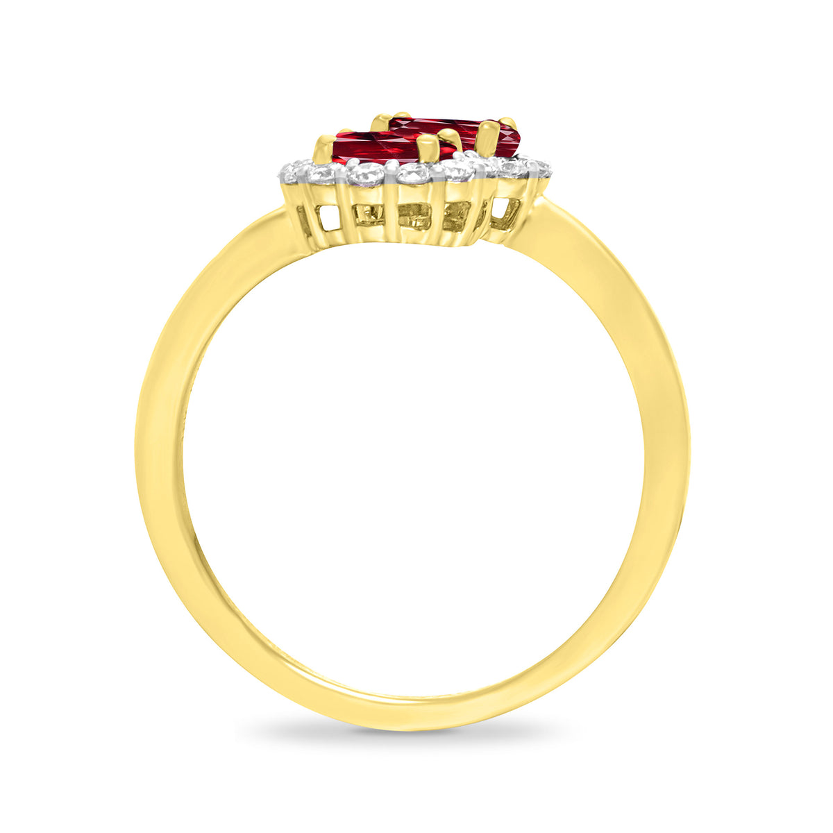 9ct gold double 5x3mm oval garnet & diamond crossover cluster ring 0.14ct