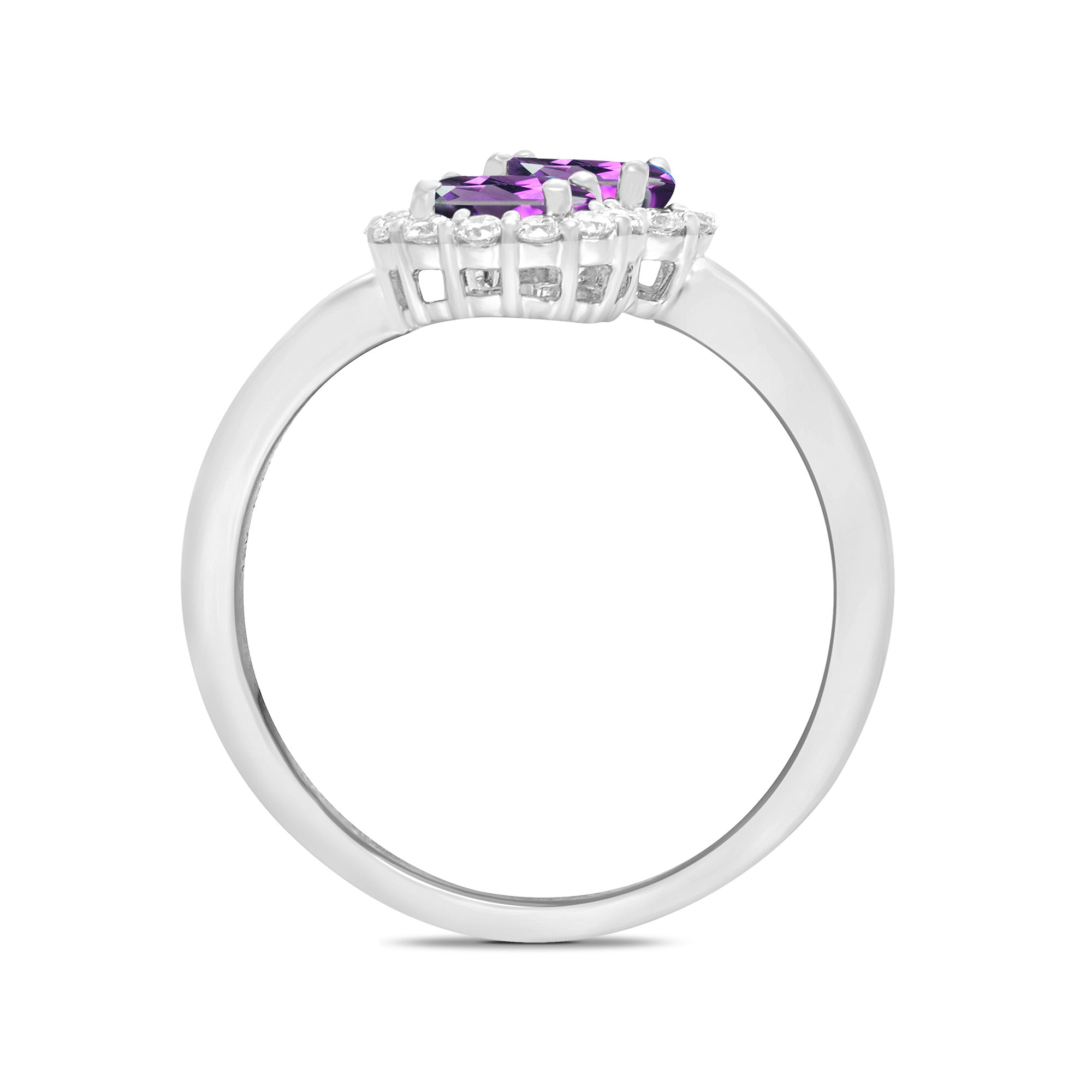 9ct white gold double 5x3mm oval amethyst & diamond crossover cluster ring 0.14ct