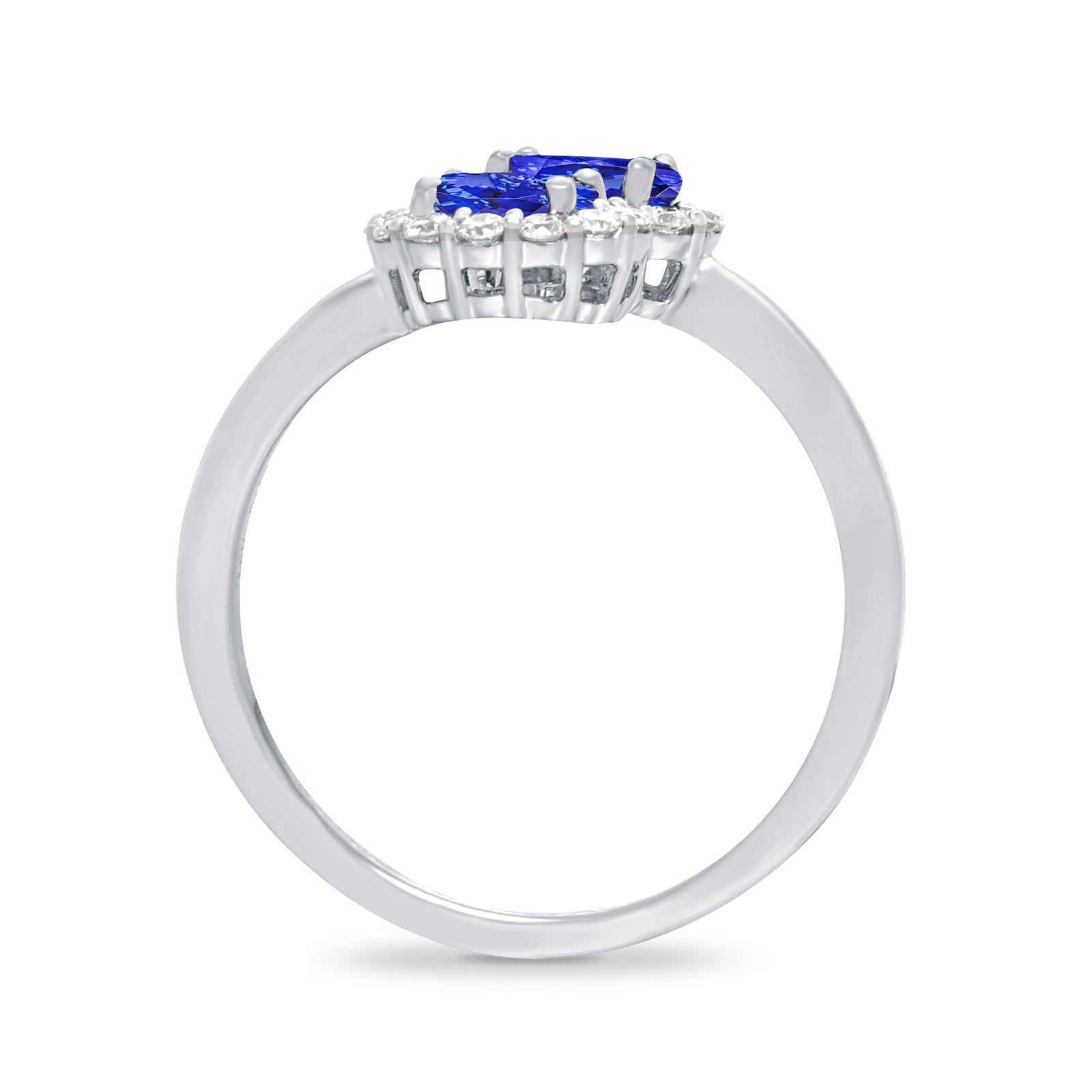 9ct white gold double 5x3mm oval tanzanite & diamond crossover cluster ring 0.14ct