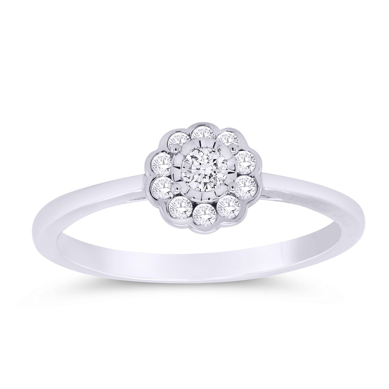 9ct white gold miracle plate diamond cluster ring 0.20ct