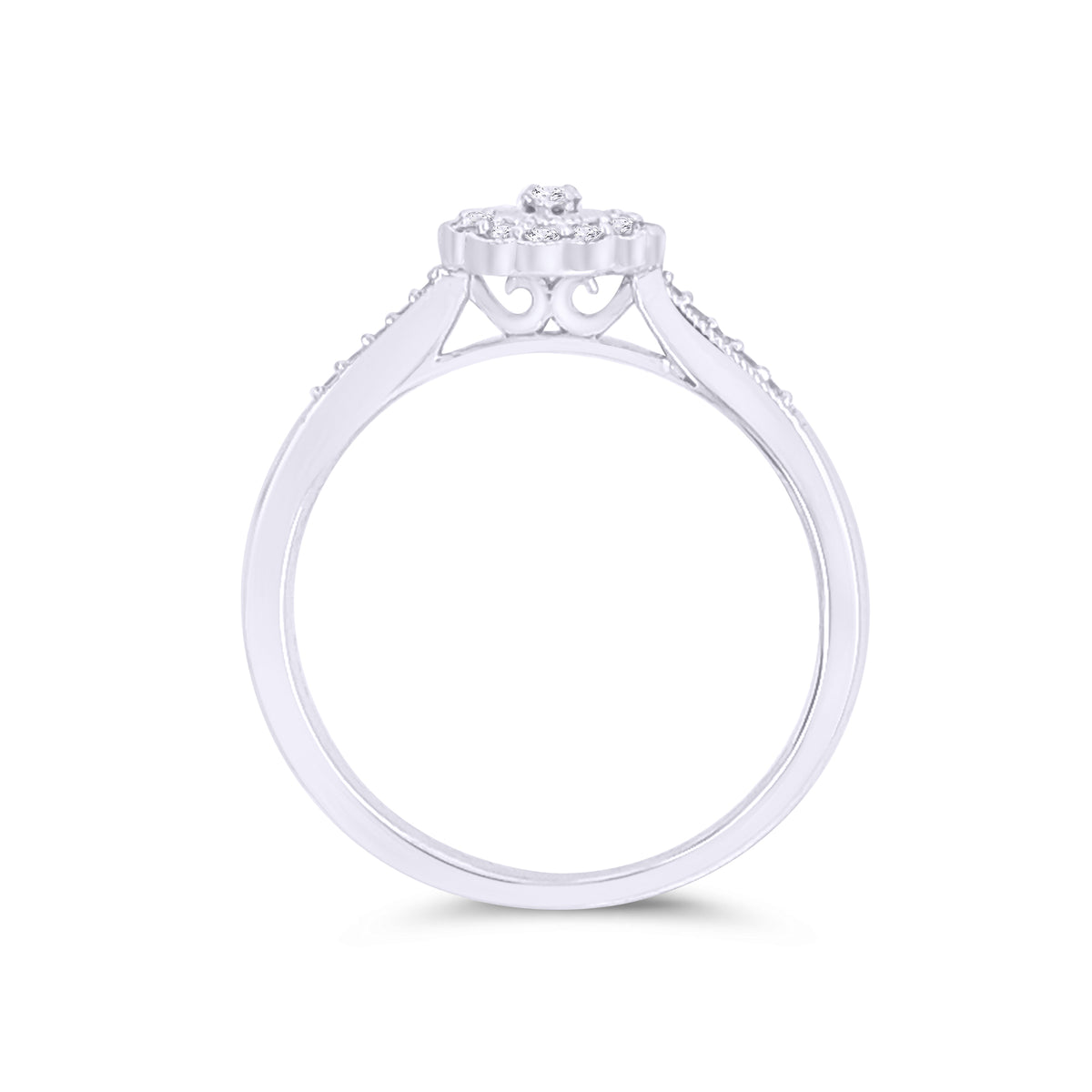 9ct w/g gold oval diamond cluster ring with diamond set shoulders 0.20ct