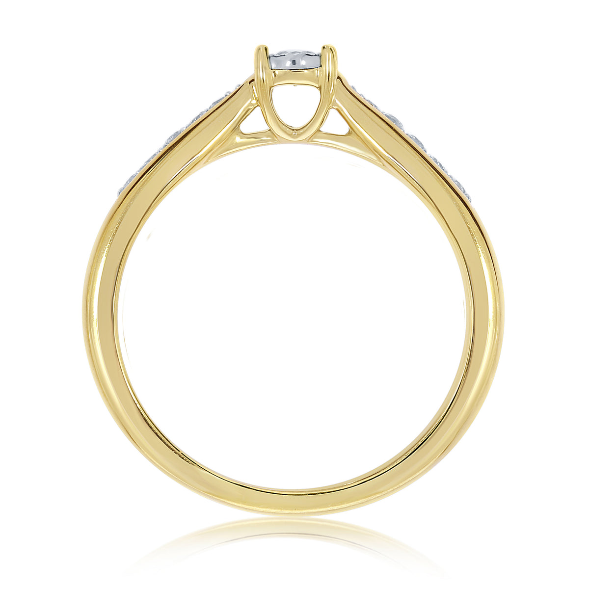 9ct gold single stone miracle plate diamond ring with diamond set shoulders 0.10ct