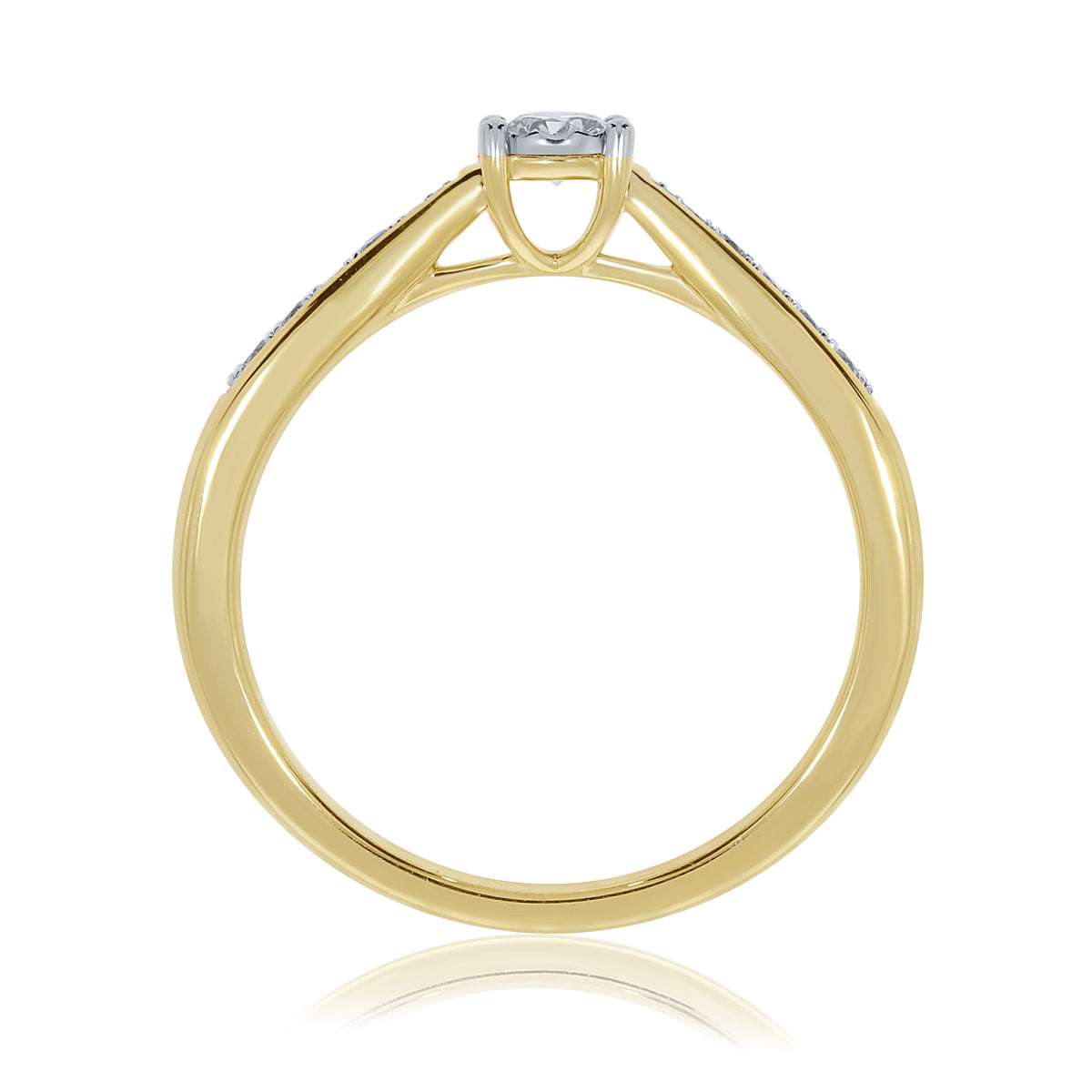 9ct gold single stone miracle plate diamond ring with diamond set shoulders 0.19ct