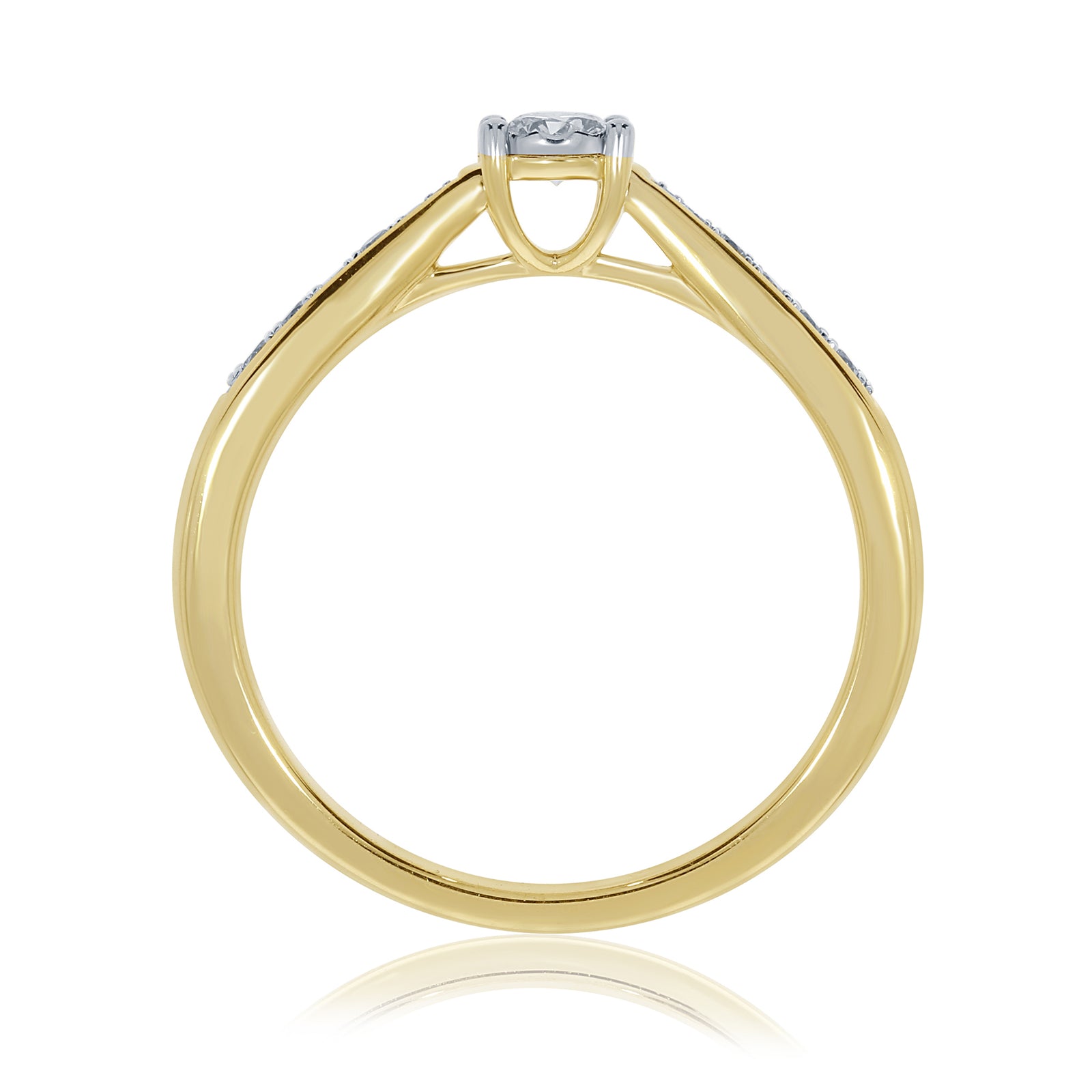 9ct gold single stone miracle plate diamond ring with diamond set shoulders 0.19ct