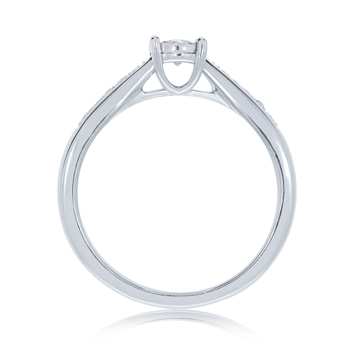 9ct white gold single stone miracle plate diamond ring with diamond set shoulders 0.26ct