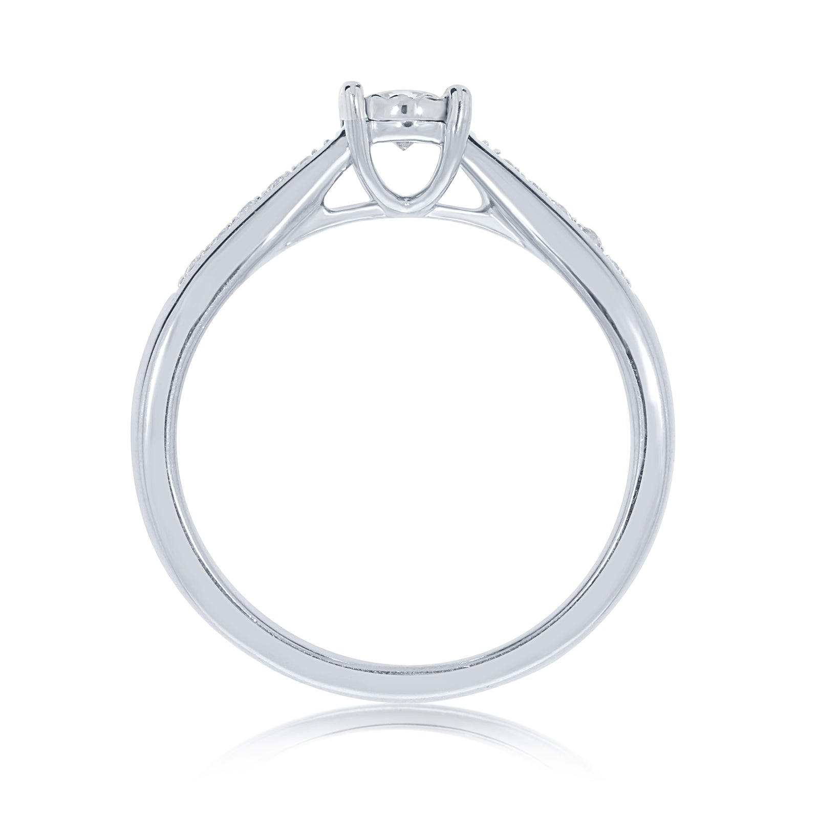 9ct white gold single stone miracle plate diamond ring with diamond set shoulders 0.26ct