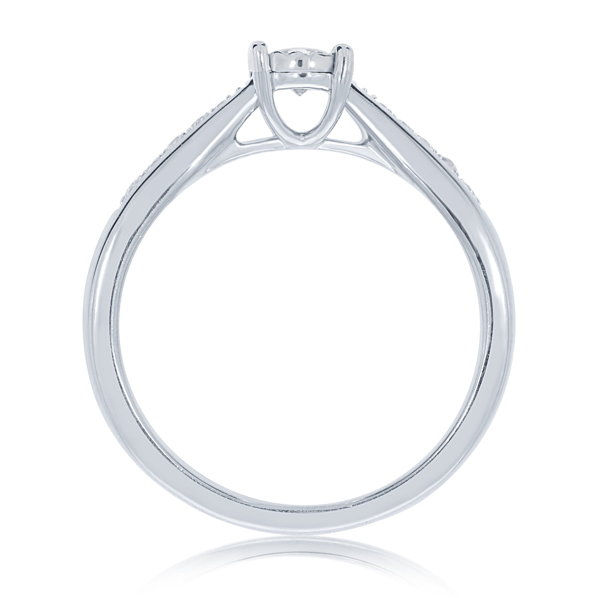 9ct white gold single stone miracle plate diamond ring with diamond shoulders 0.33ct