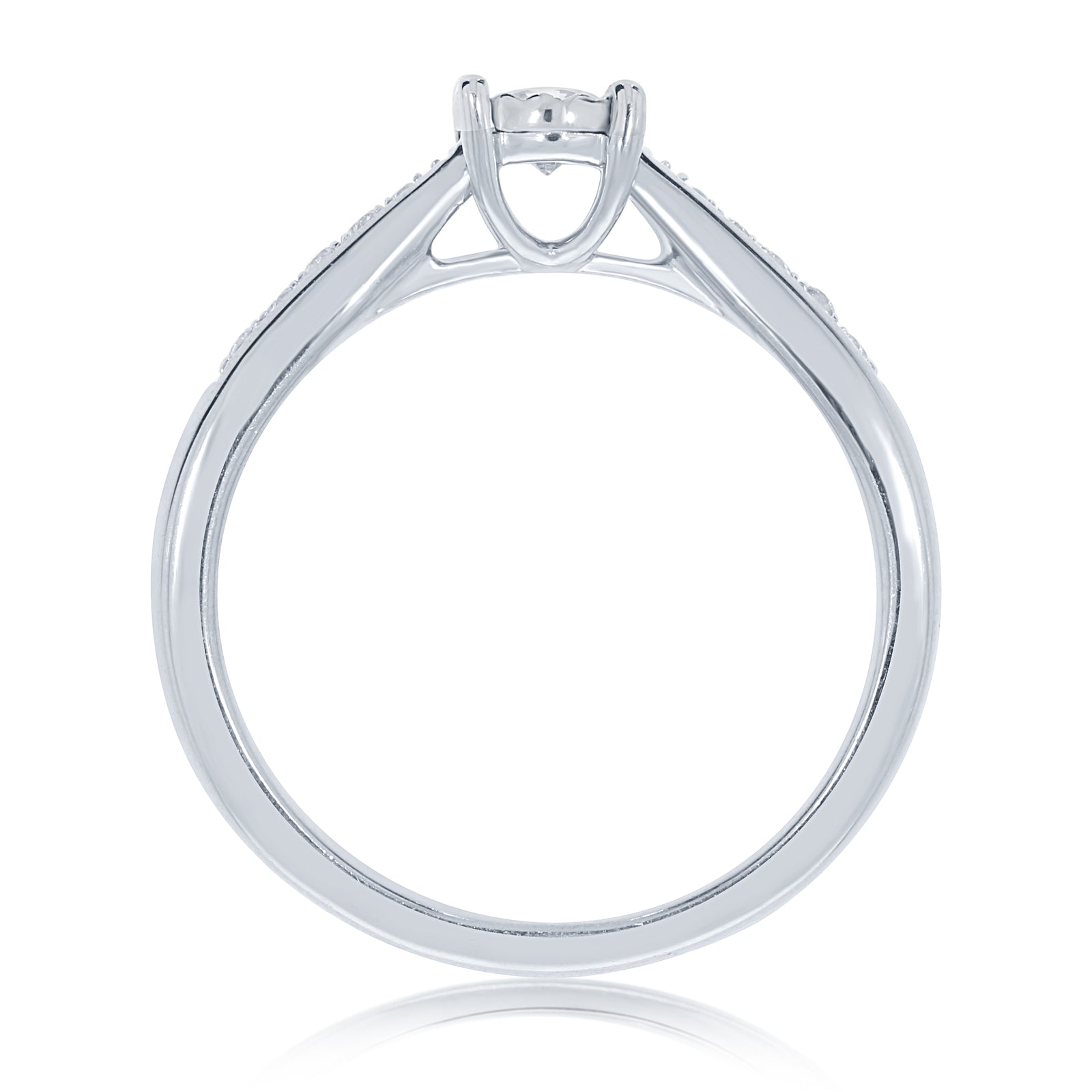 9ct white gold single stone miracle plate diamond ring with diamond shoulders 0.33ct